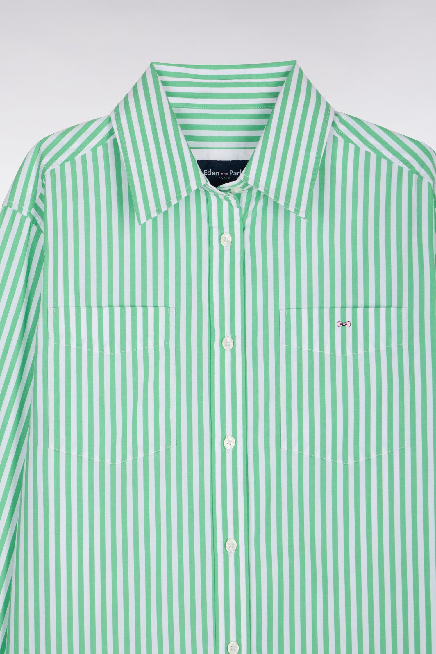 Chemise rayée en popeline de coton verte coupe slim