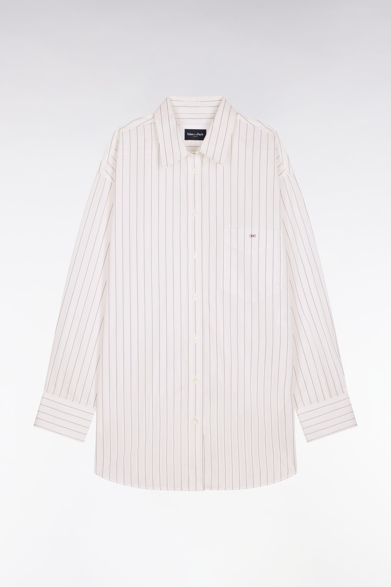 Chemise à fines rayures en popeline de coton blanche coupe oversized