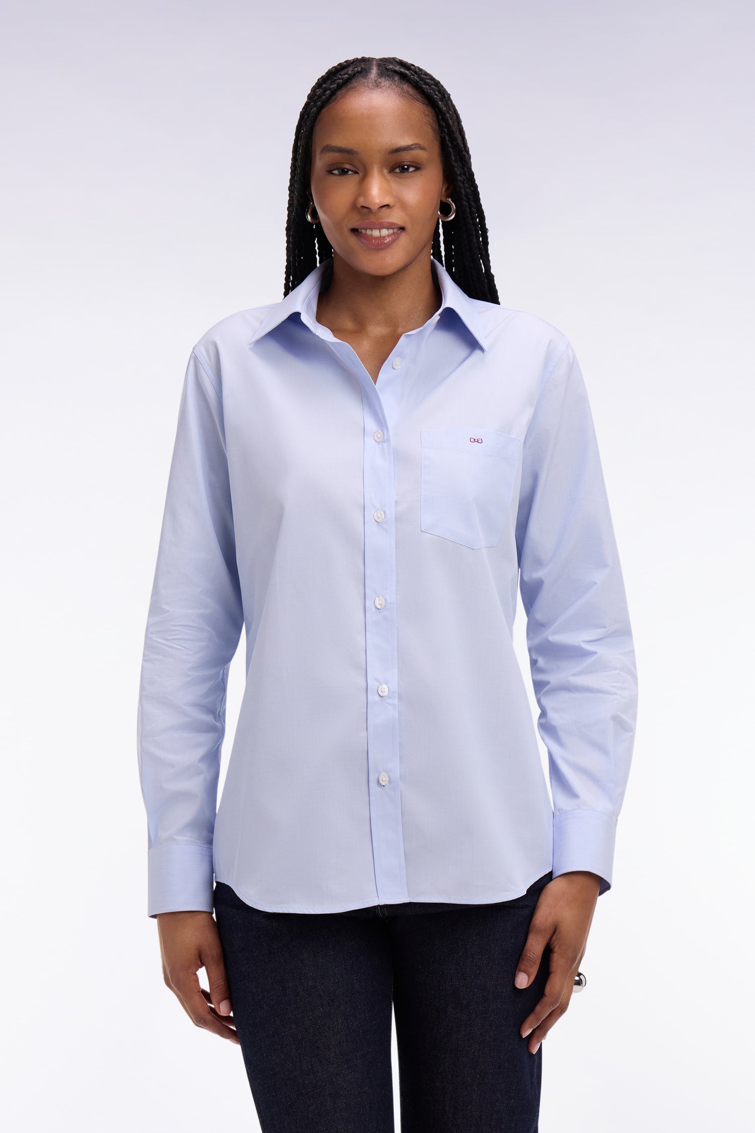 Chemise en popeline de coton ciel coupe slim