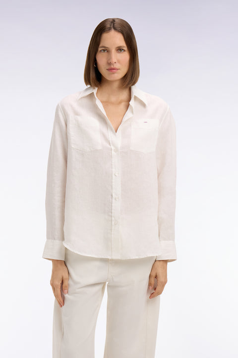 Chemise en lin blanc à poches plaquées - Image 3