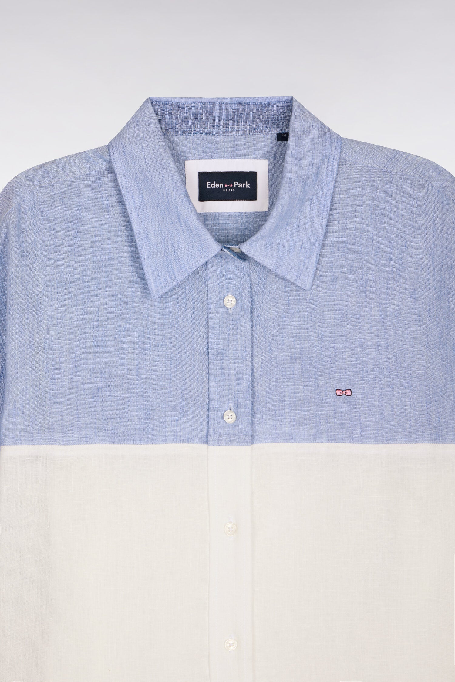 Chemise en lin colorblock bleu coupe oversized