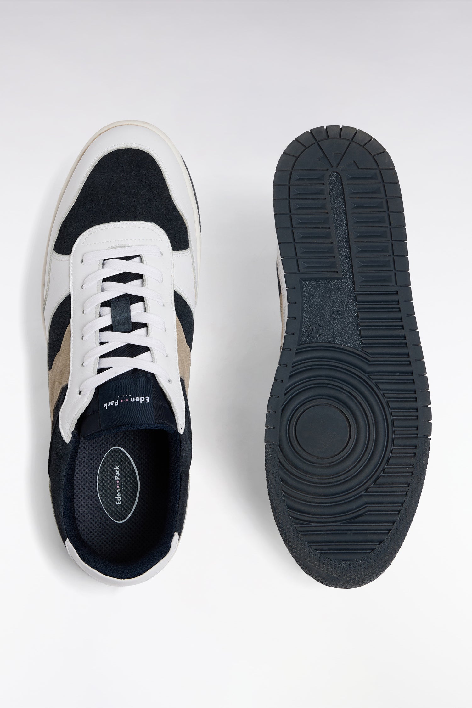 Sneakers tricolor en piel azul marino
