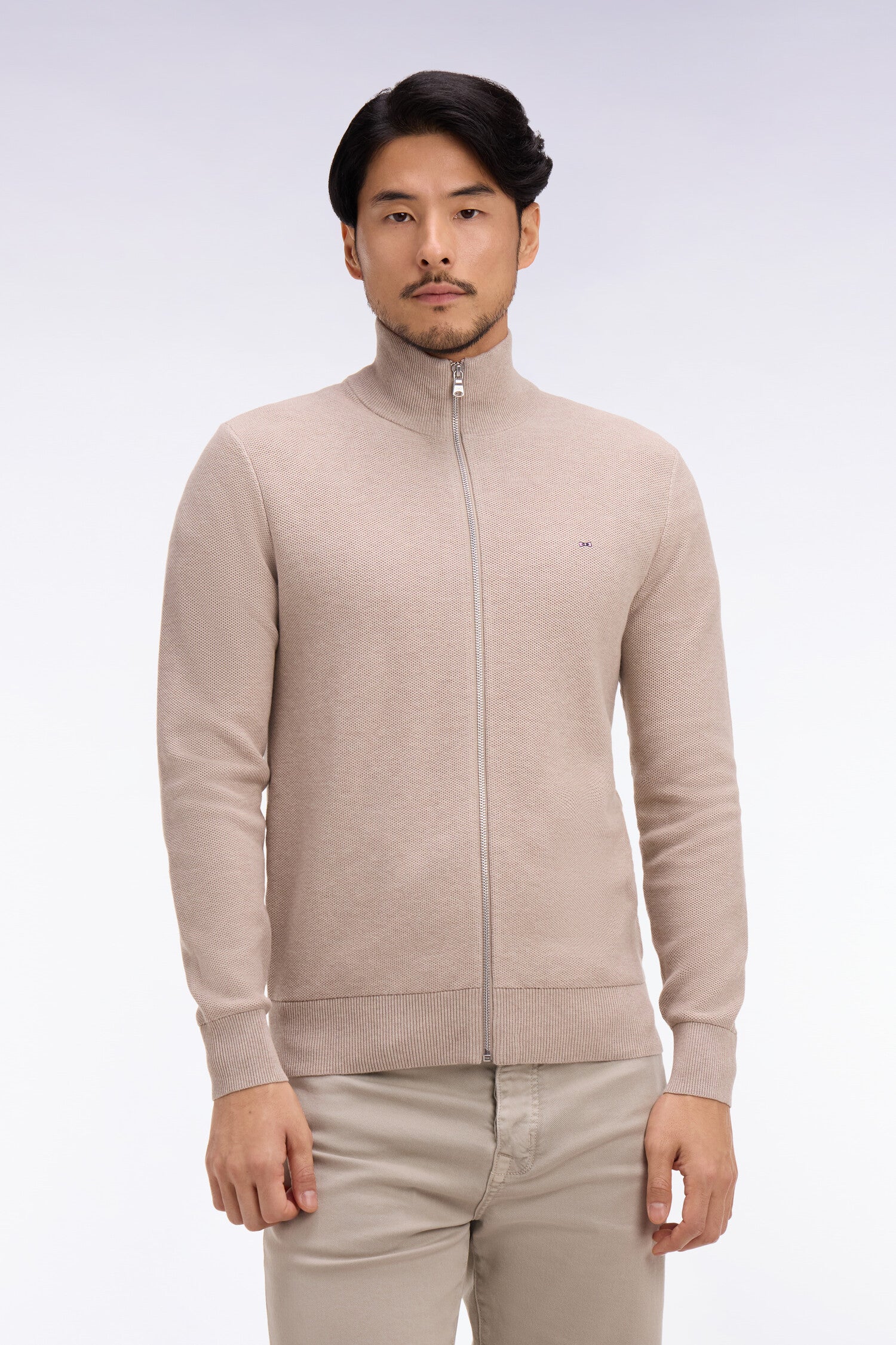 Cardigan zippé en coton beige
