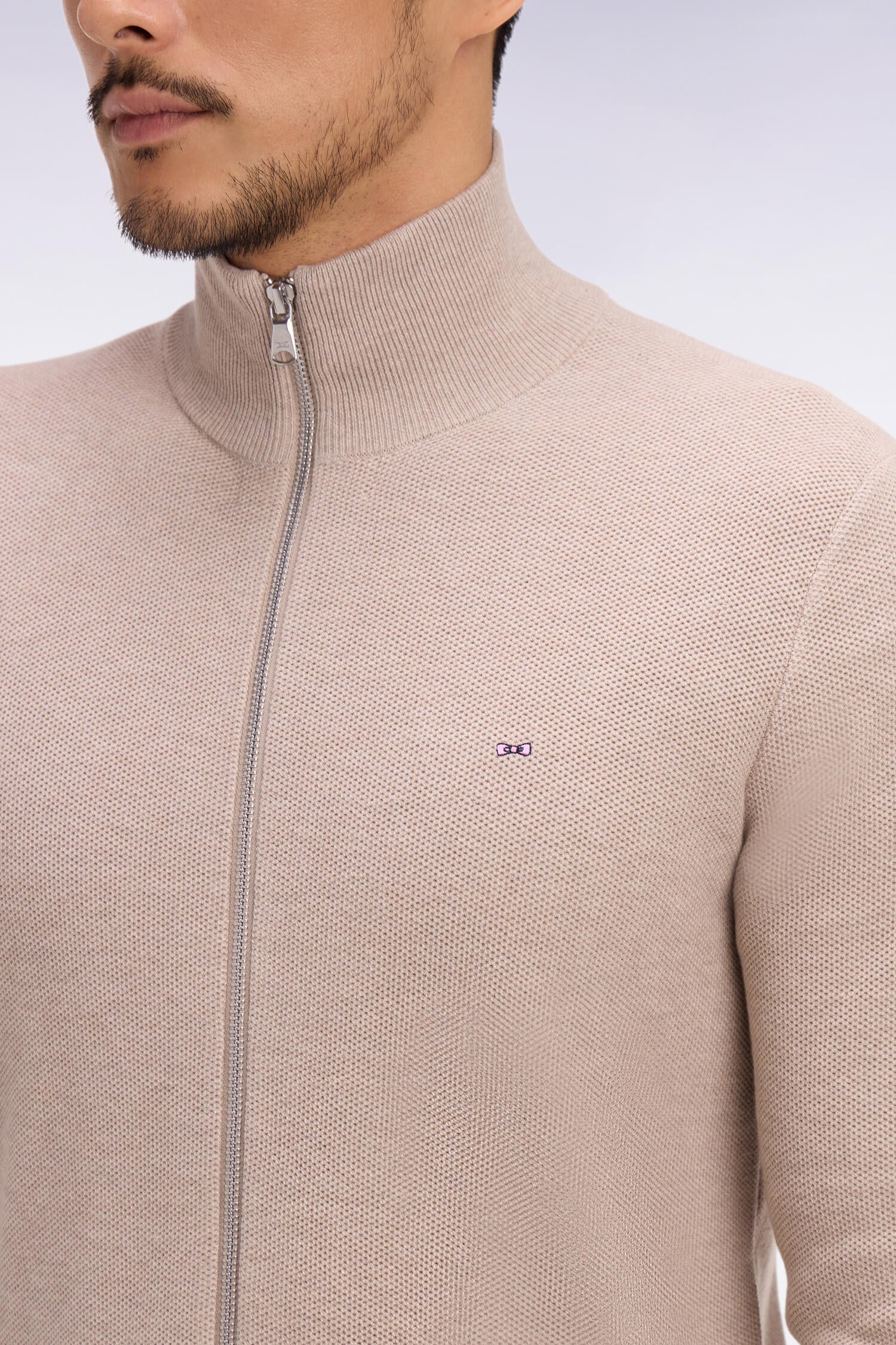 Cardigan zippé en coton beige