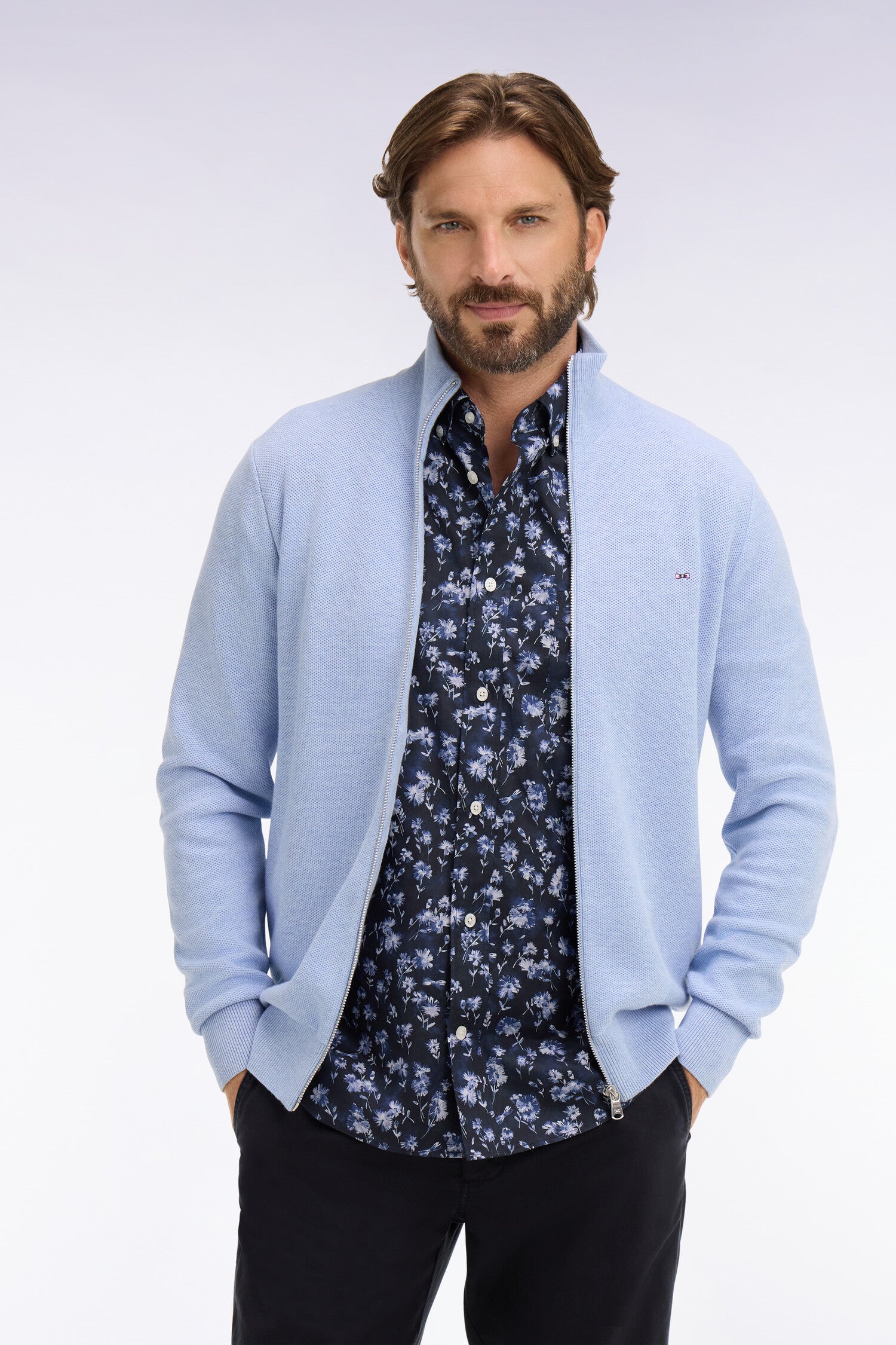 Cardigan zippé en coton ciel