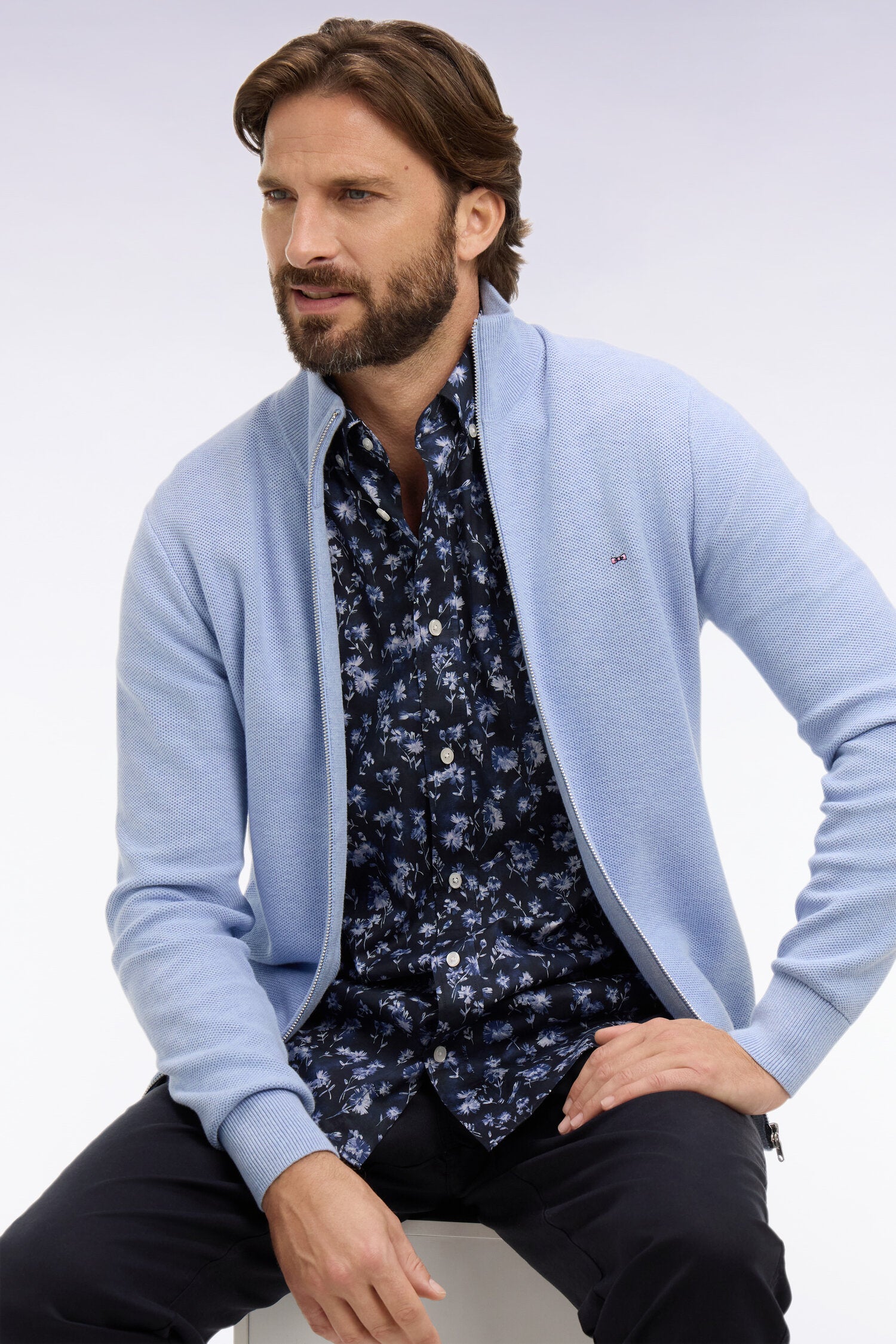 Cardigan zippé en coton ciel