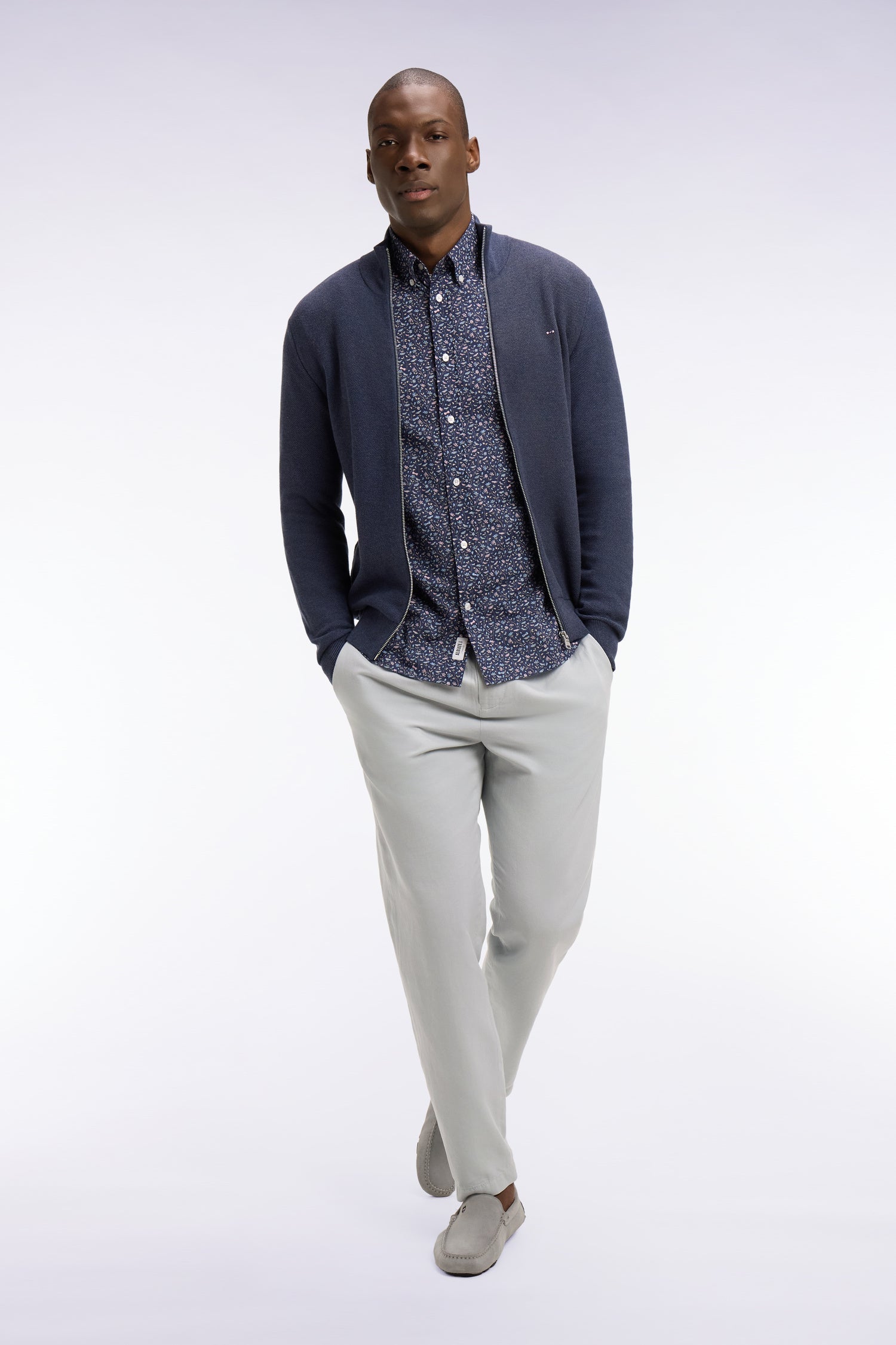 Cardigan zippé en coton bleu foncé