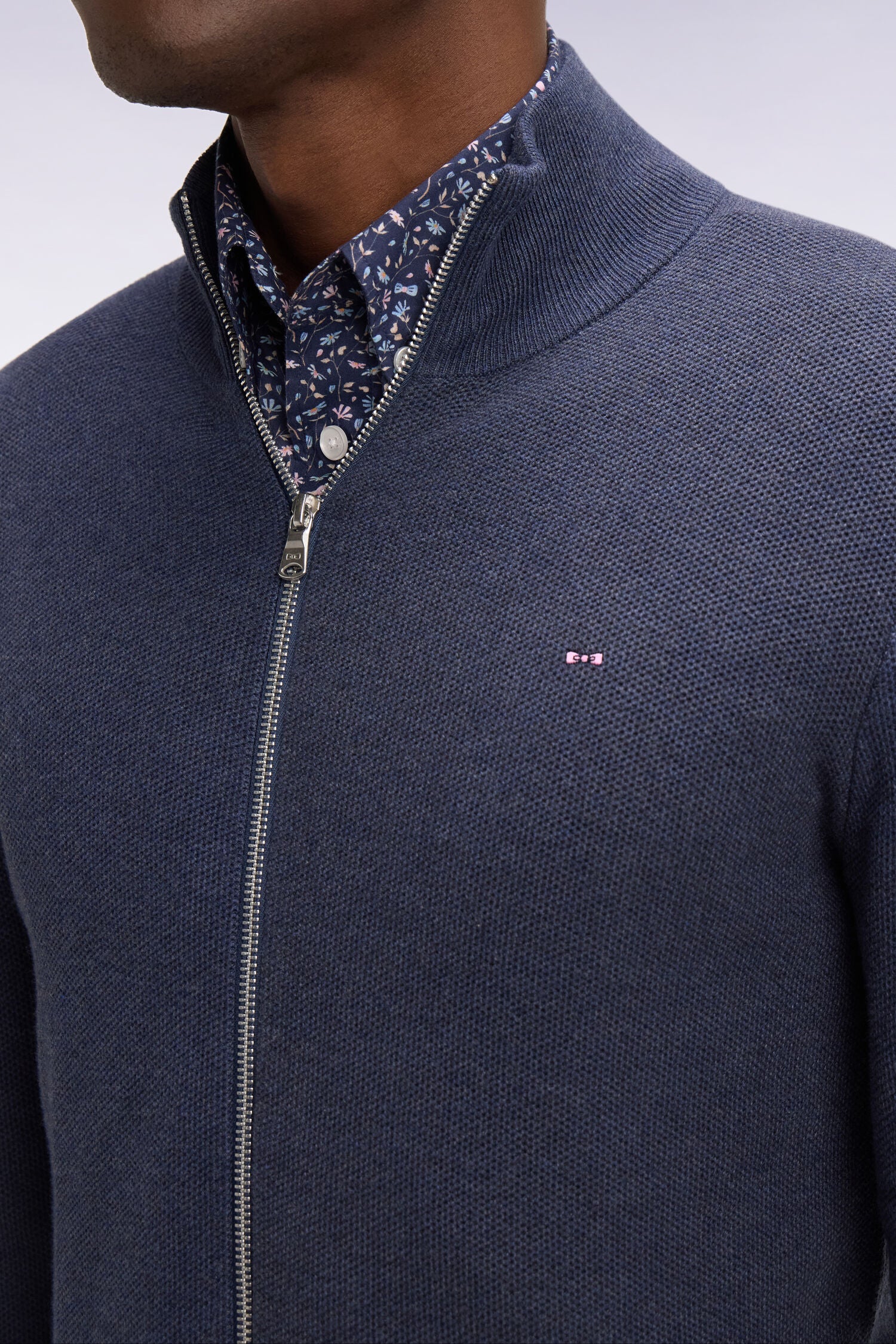 Cardigan zippé en coton bleu foncé