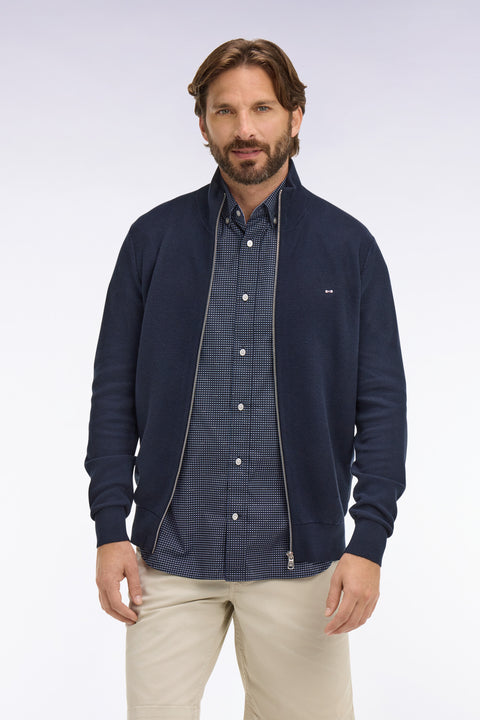 Cardigan zippé en coton marine - Image 3