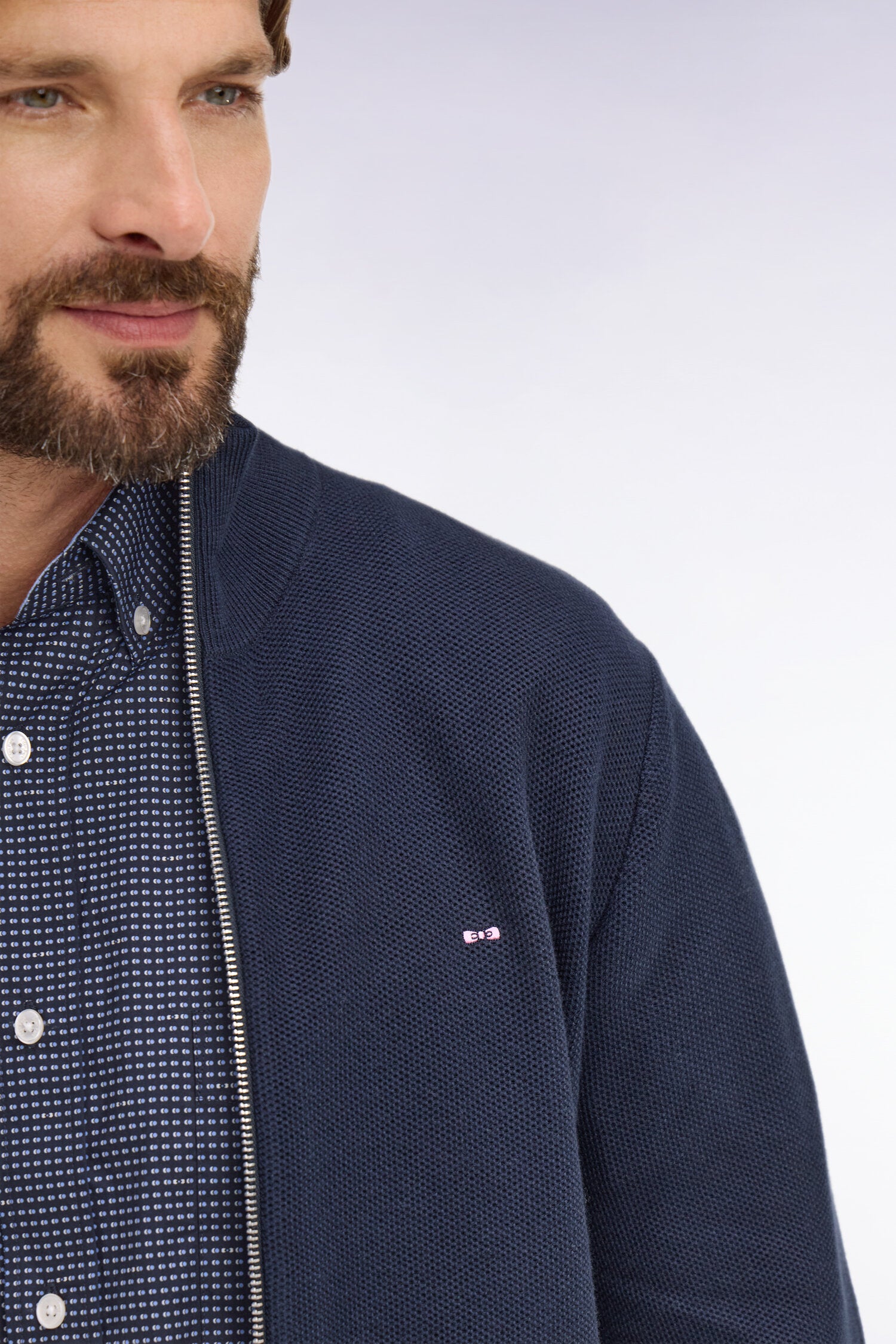 Cardigan zippé en coton marine