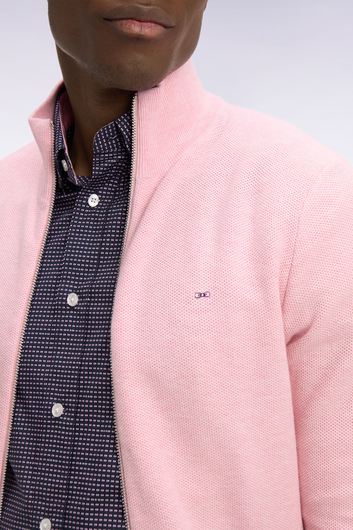 Cardigan zippé en coton rose