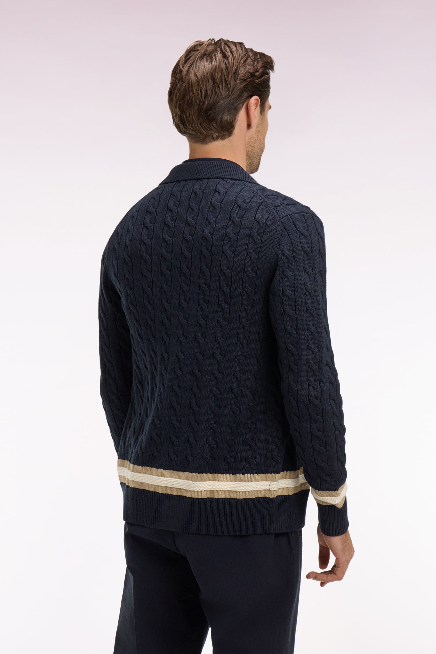 Cardigan zippé à torsade en coton marine