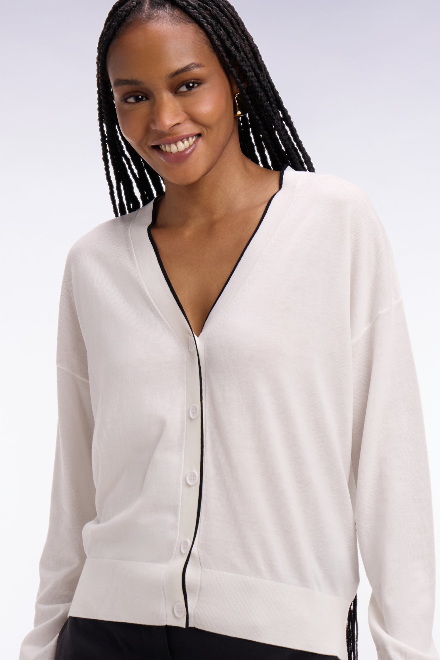 Cardigan boutonné col V blanc