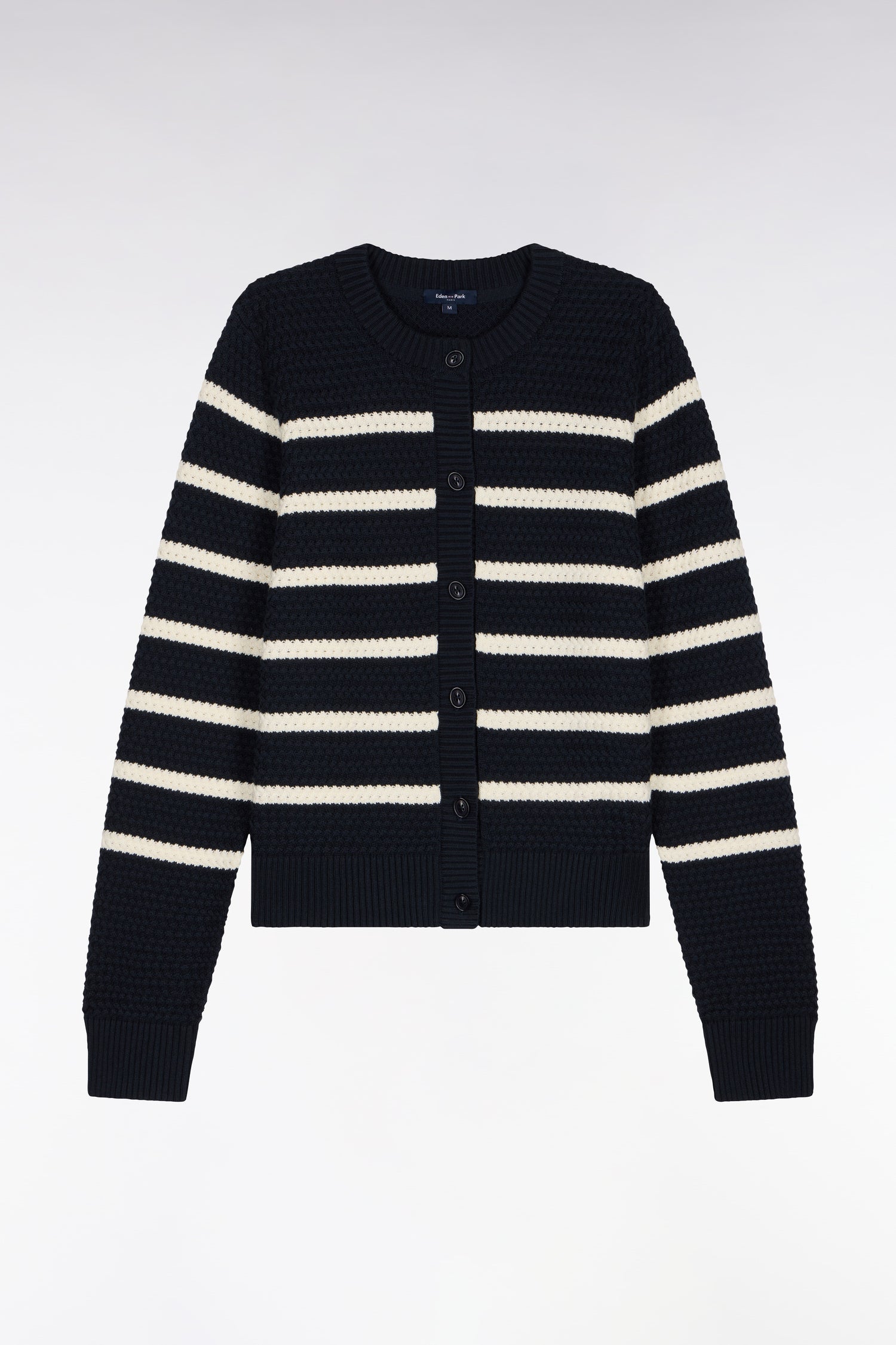 Cardigan marinière en maille tressée marine