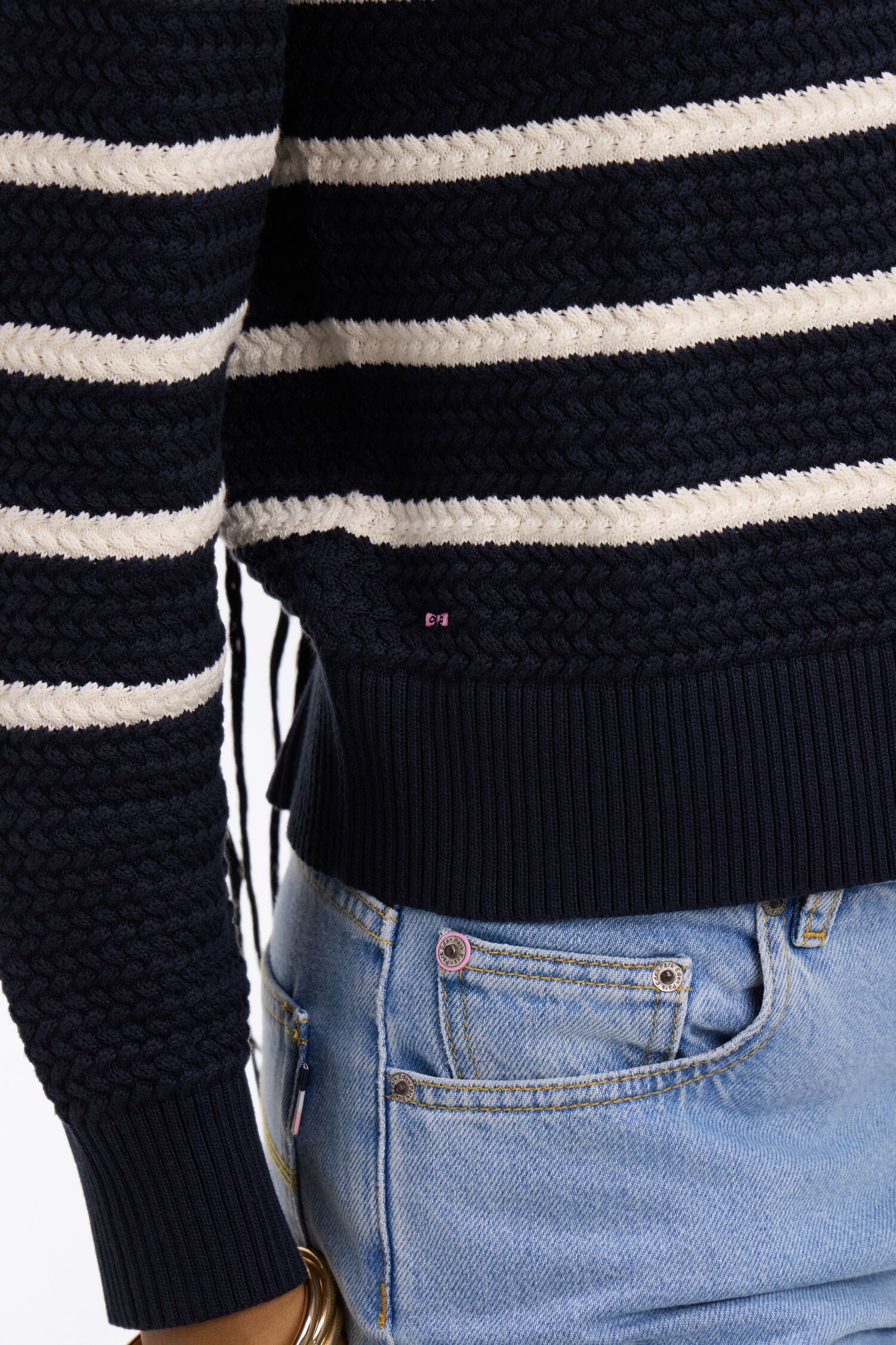 Cardigan marinière en maille tressée marine