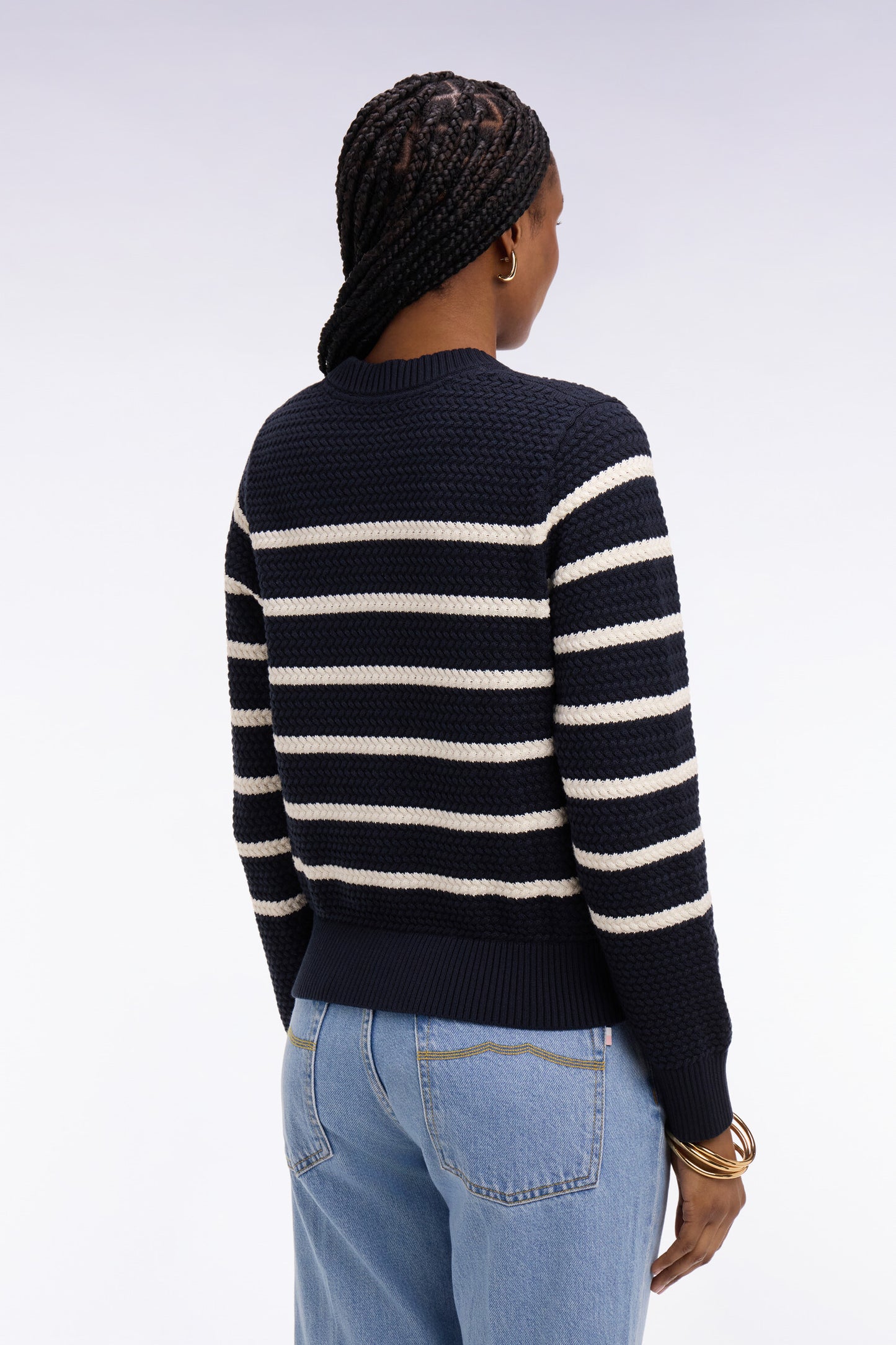 Cardigan marinière en maille tressée marine