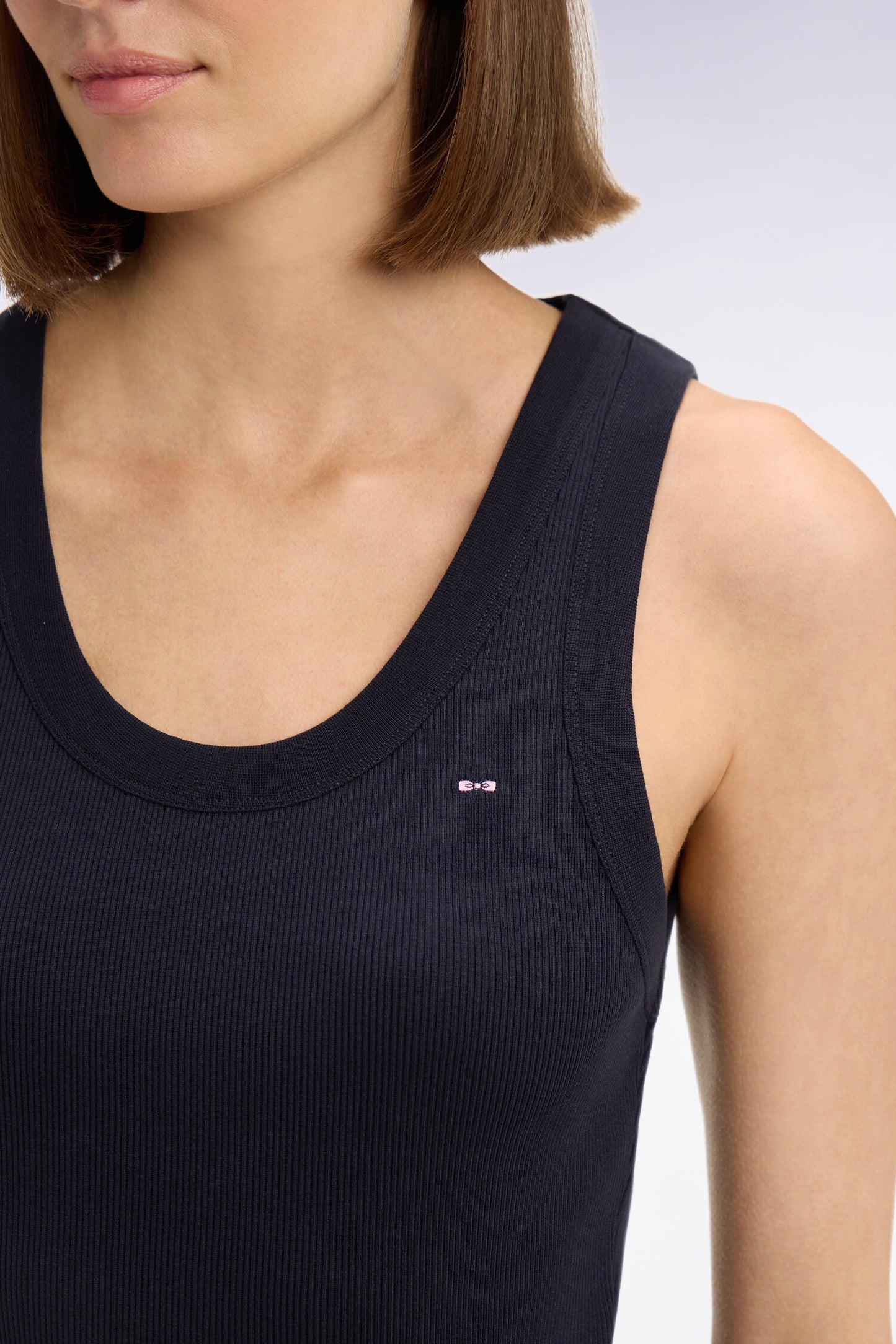 Débardeur côtelé en coton et modal stretch marine