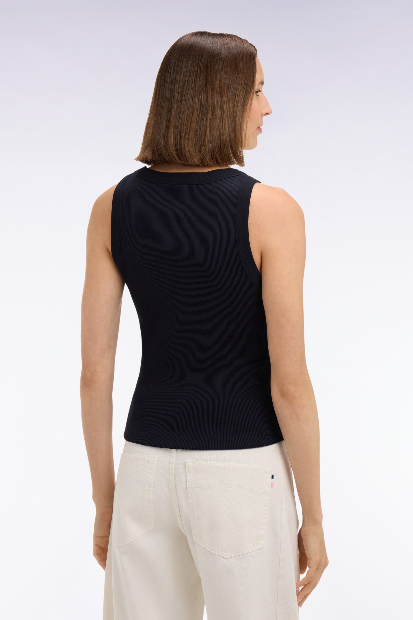 Débardeur côtelé en coton et modal stretch marine