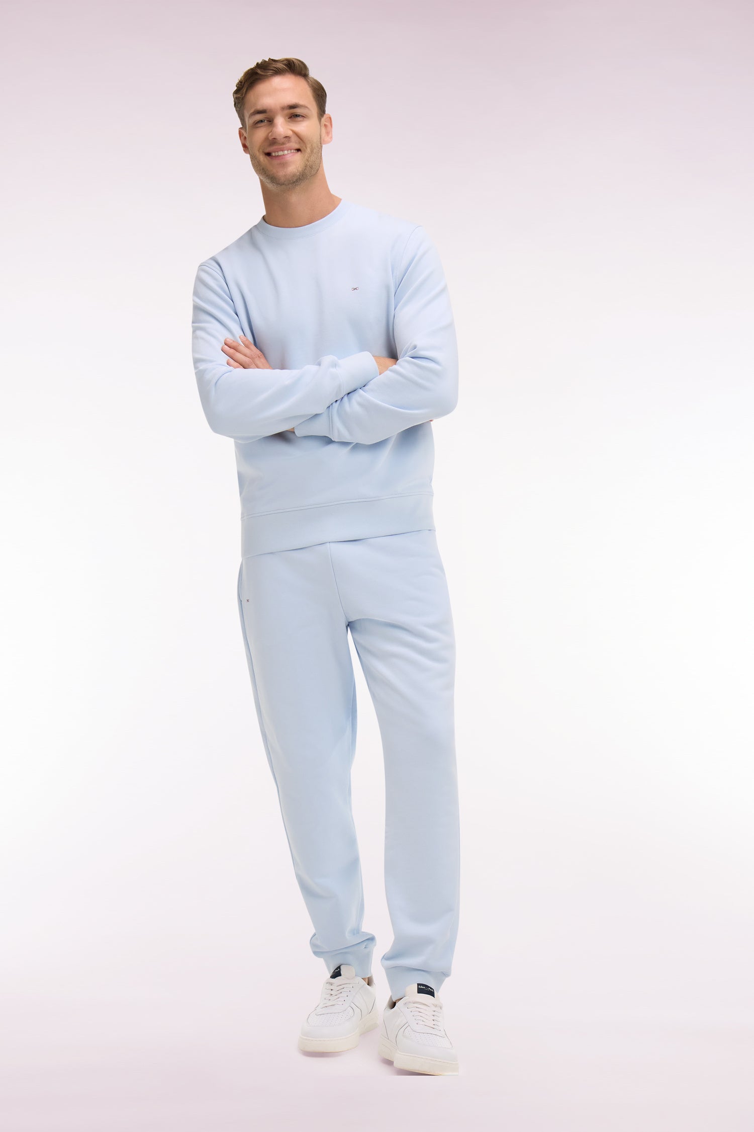 Jogging uni en molleton coton ciel coupe regular