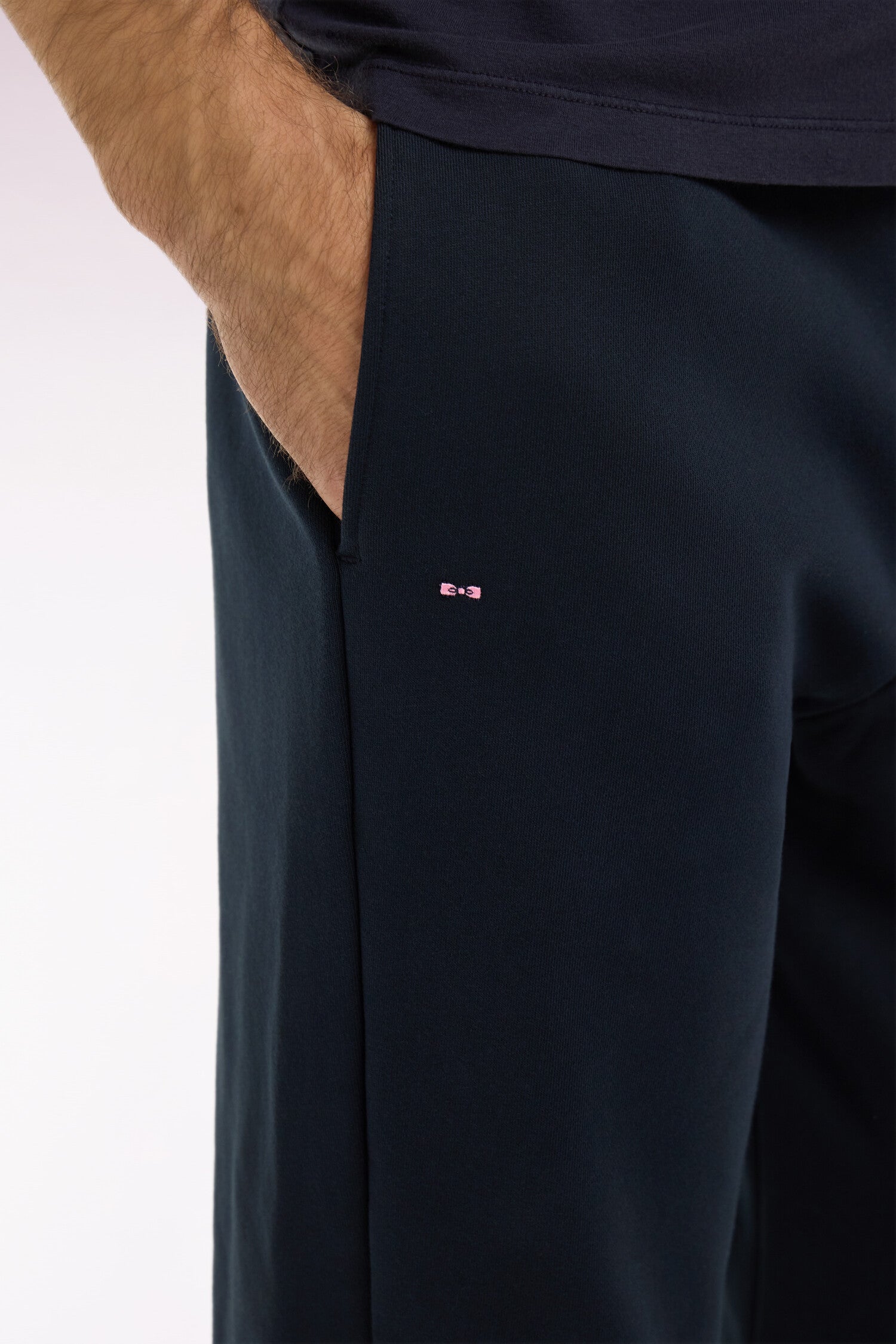 Jogging uni en molleton coton marine coupe regular