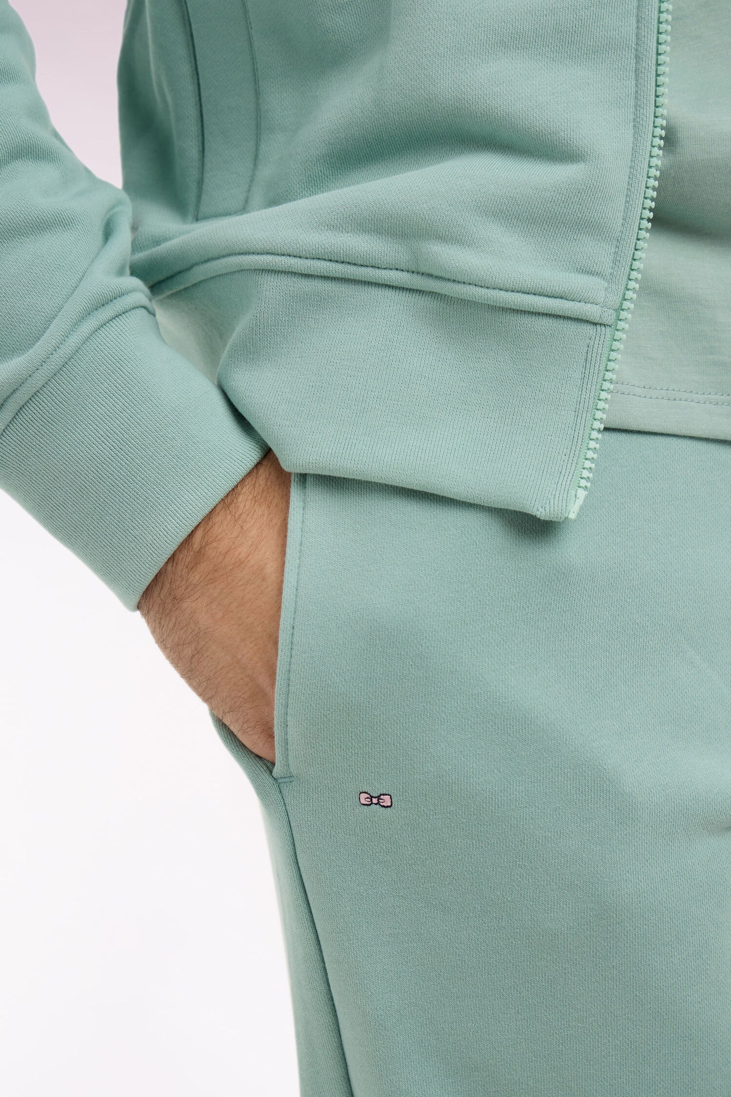 Jogging uni en molleton coton vert d'eau coupe regular