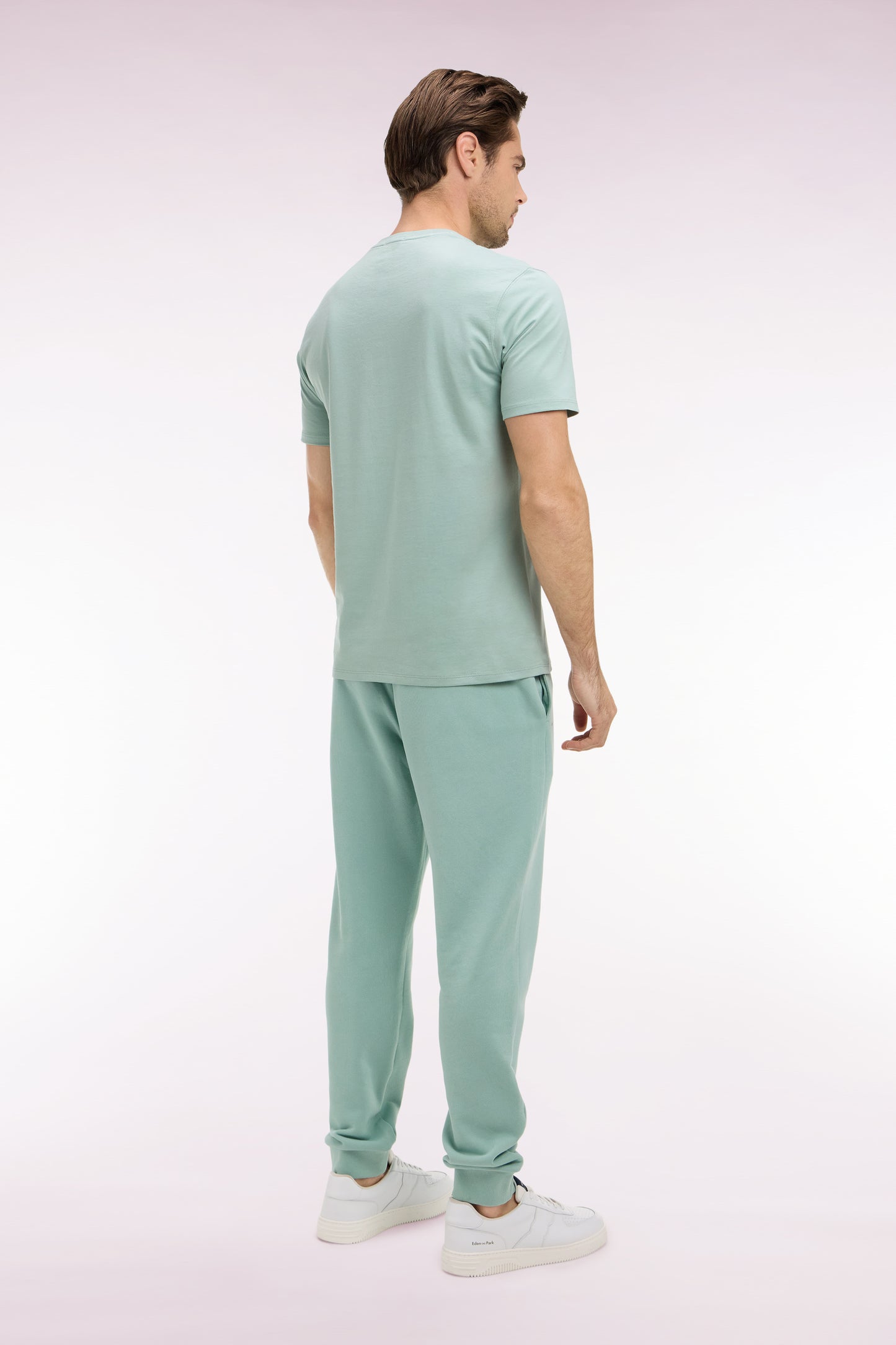 Jogging uni en molleton coton vert d'eau coupe regular