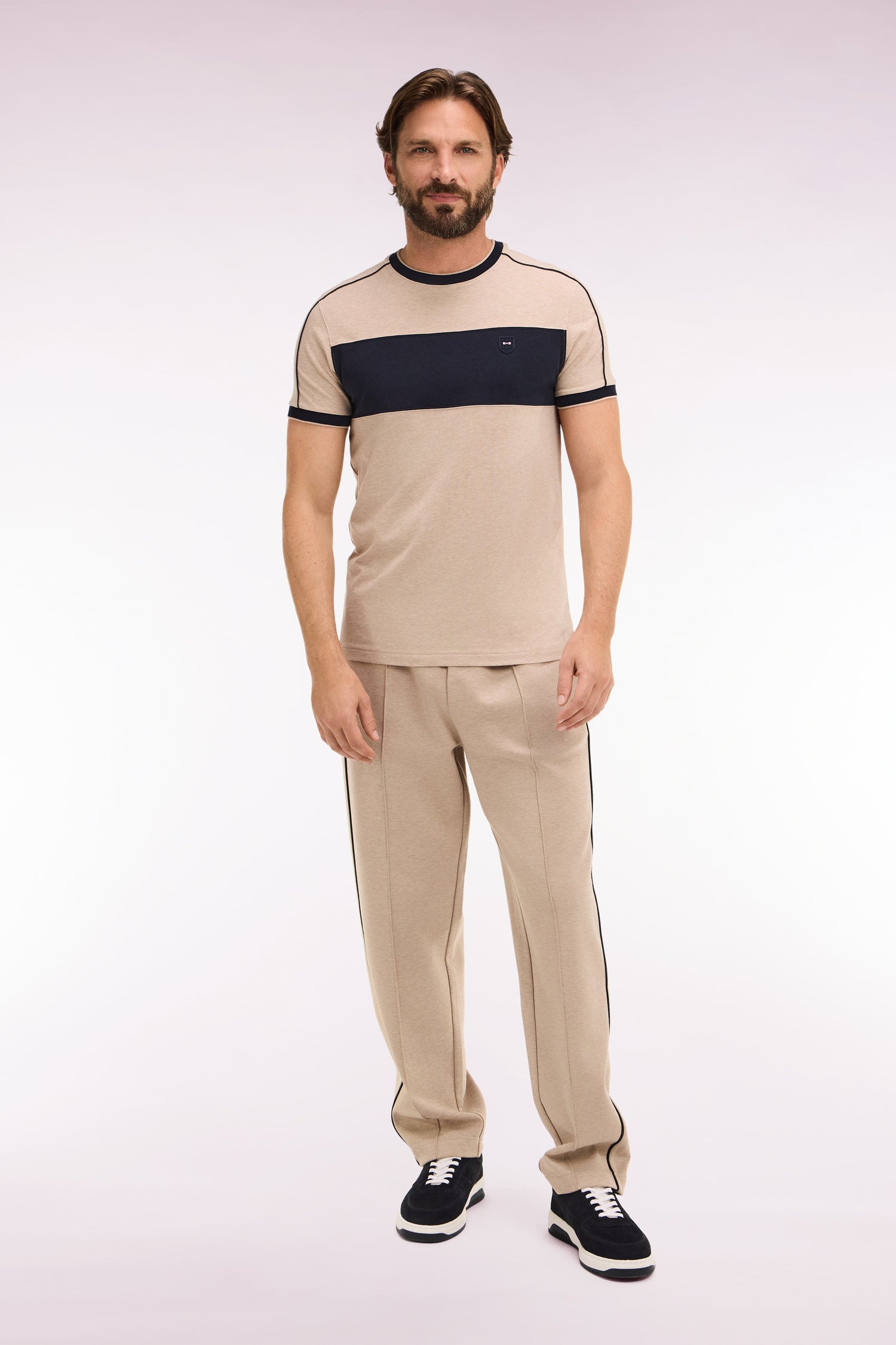 Jogging en coton mélangé beige coupe regular
