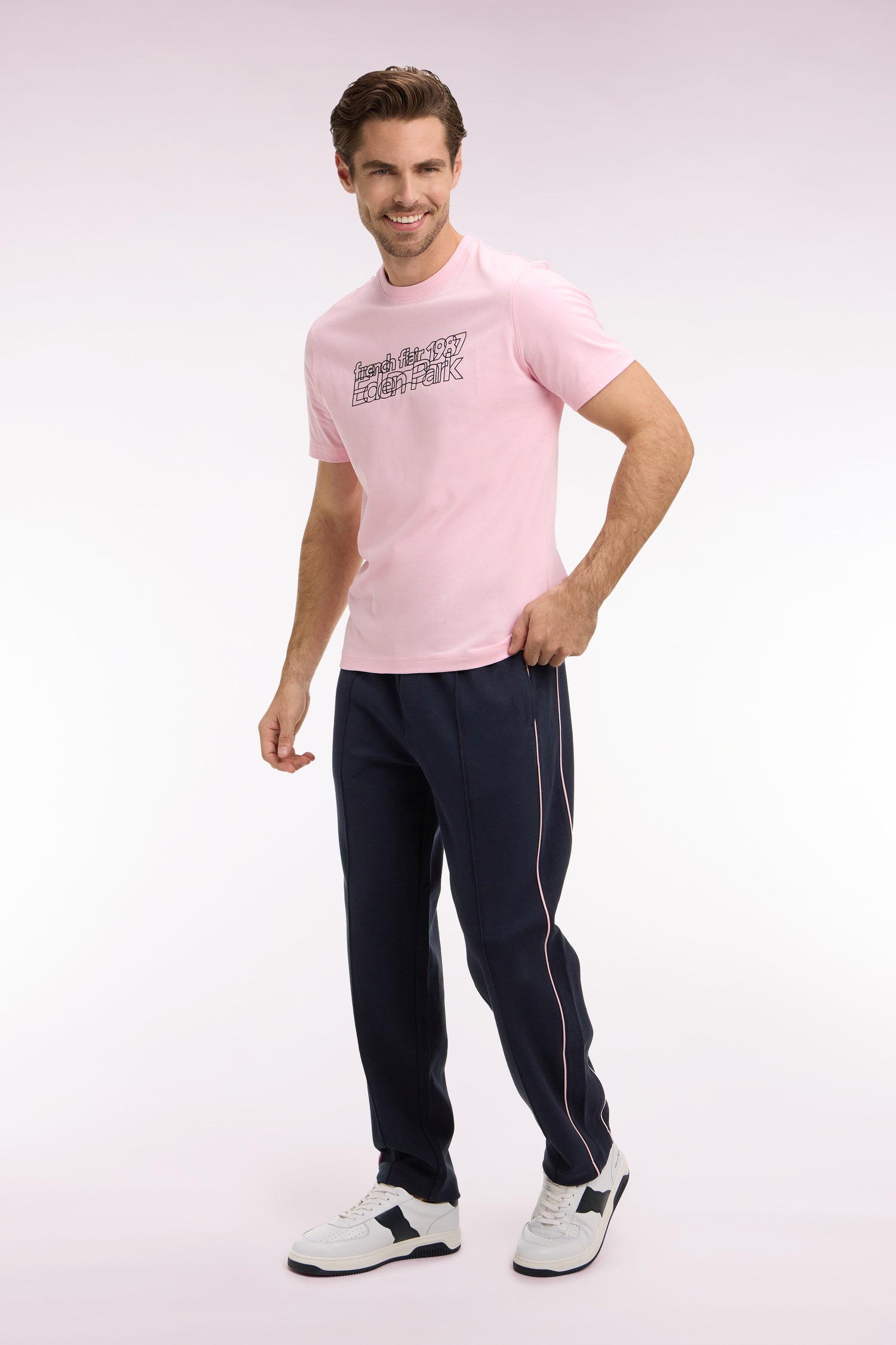 Jogging en interlock marine à découpes contrastées coupe regular