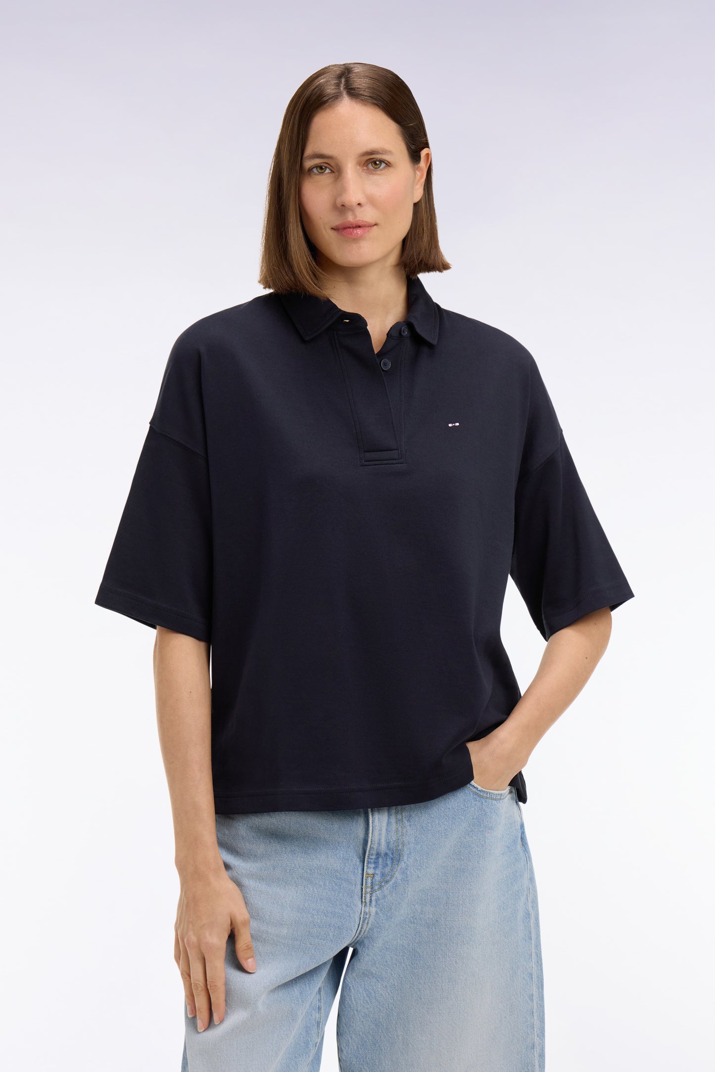 Maillot à manches courtes en coton Pima marine coupe relaxed