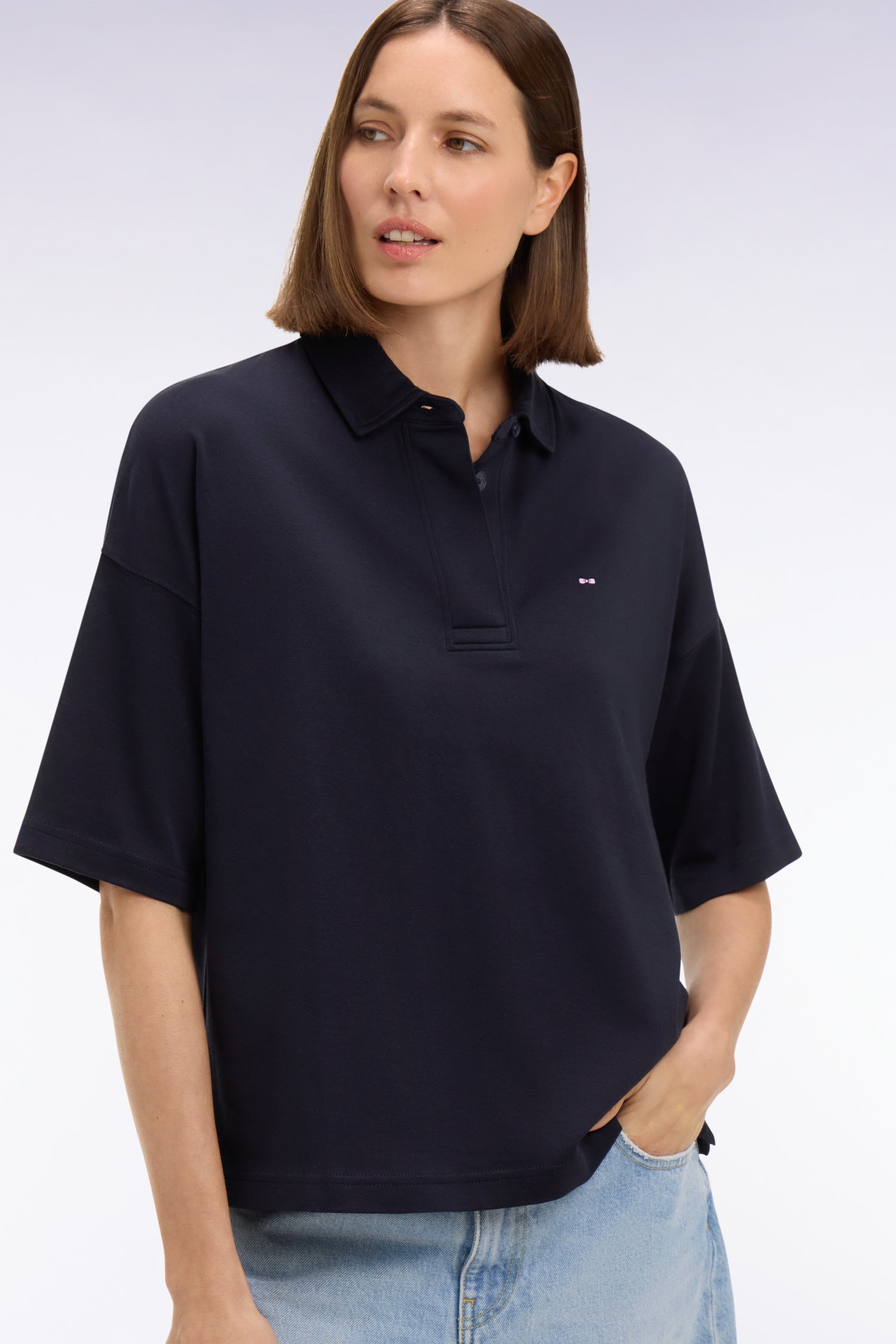 Maillot à manches courtes en coton Pima marine coupe relaxed