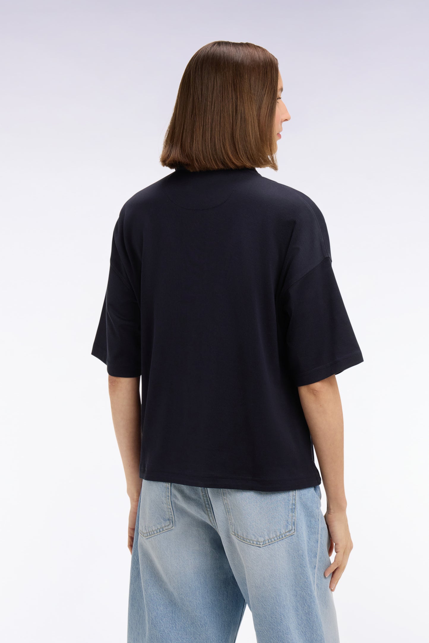 Maillot à manches courtes en coton Pima marine coupe relaxed