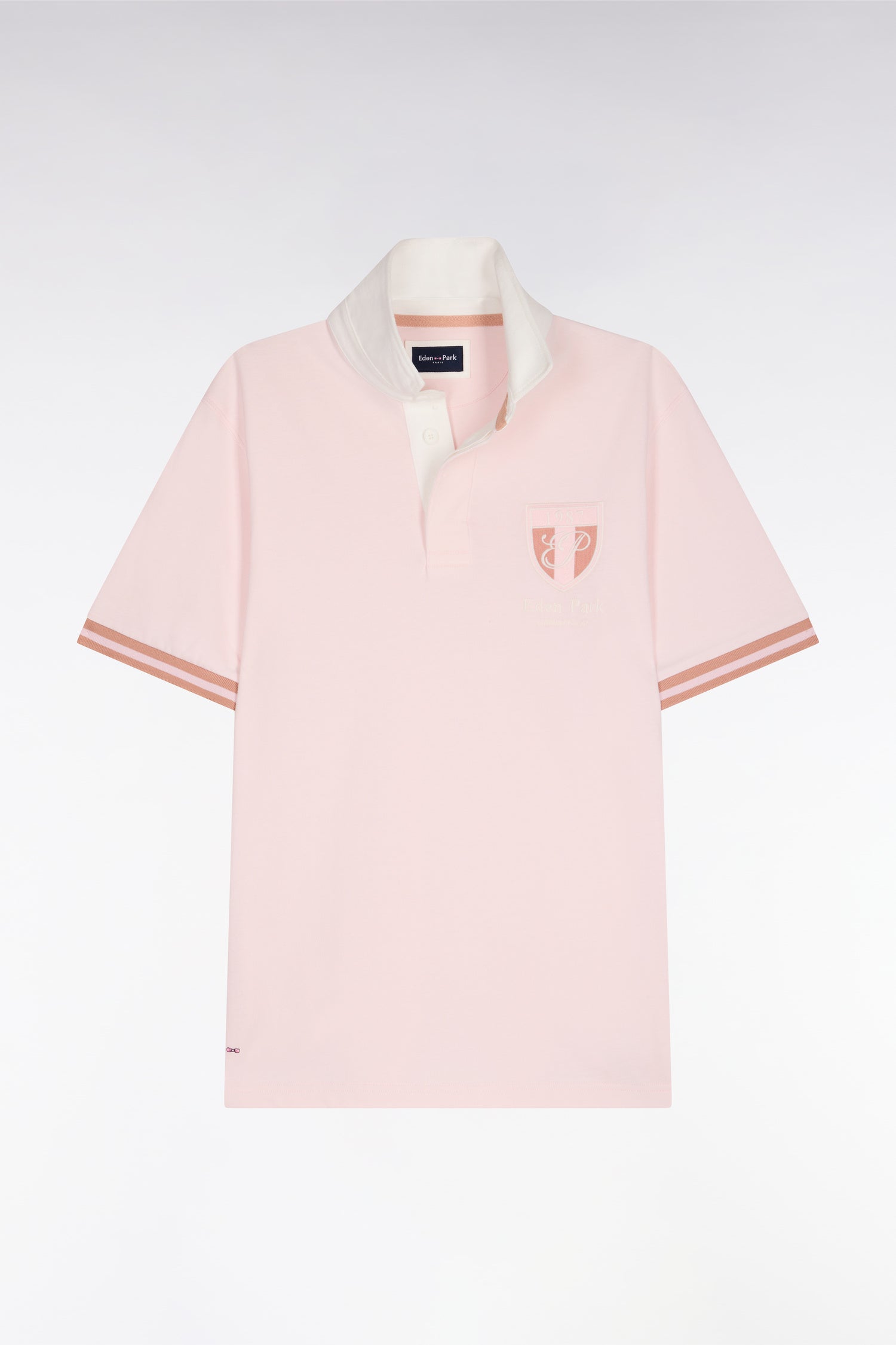 Maillot à manches courtes en jersey de coton rose écusson brodé coupe regular