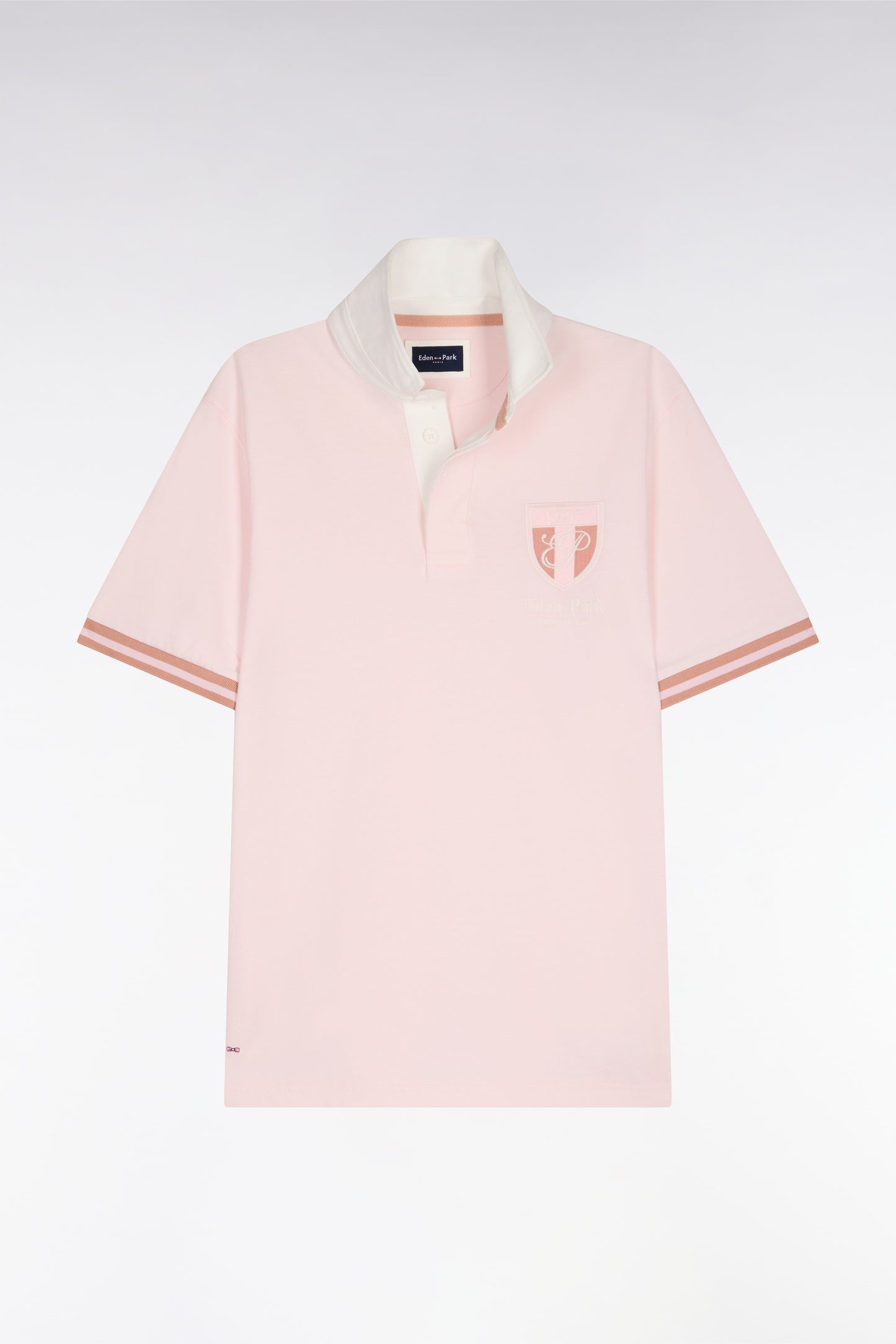 Maillot à manches courtes en jersey de coton rose écusson brodé coupe regular