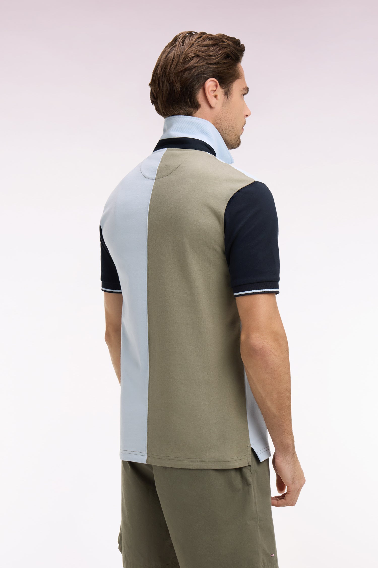 camiseta de rugby de manga corta en algodón bicolor caqui y azul cielo bordado 10 corte Regular