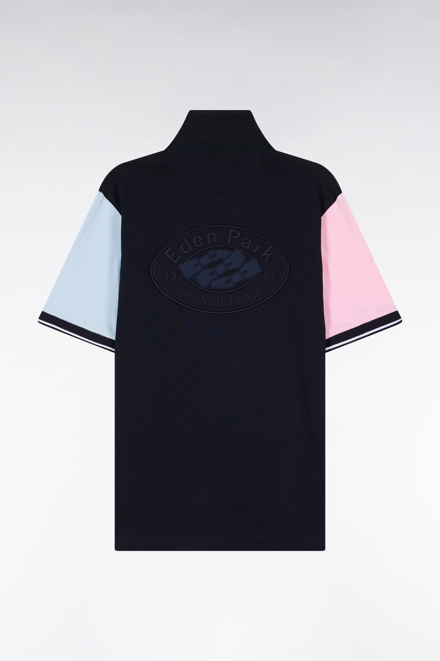 Maillot à manches courtes en jersey coton marine colorblock coupe regular