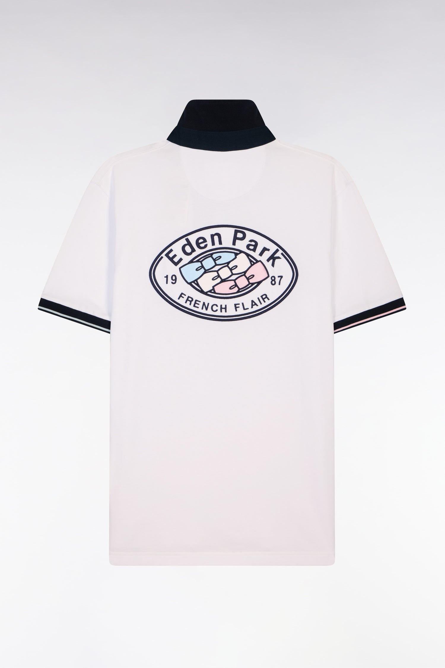 Maillot à manches courtes en coton blanc broderie marine coupe regular