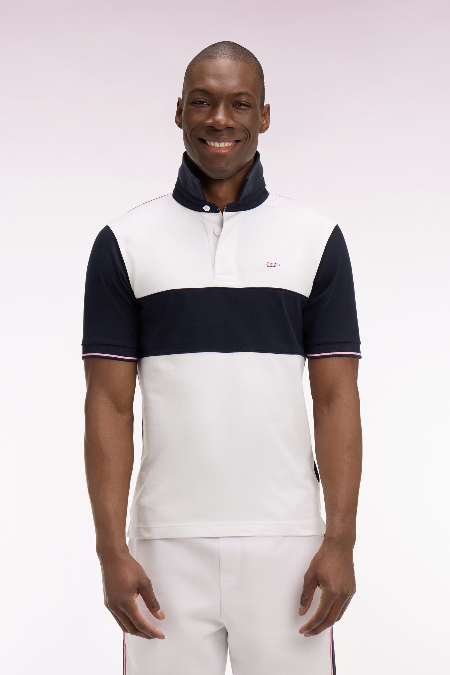 short-sleeved rugby shirt in cotton white and navy Regular fit
