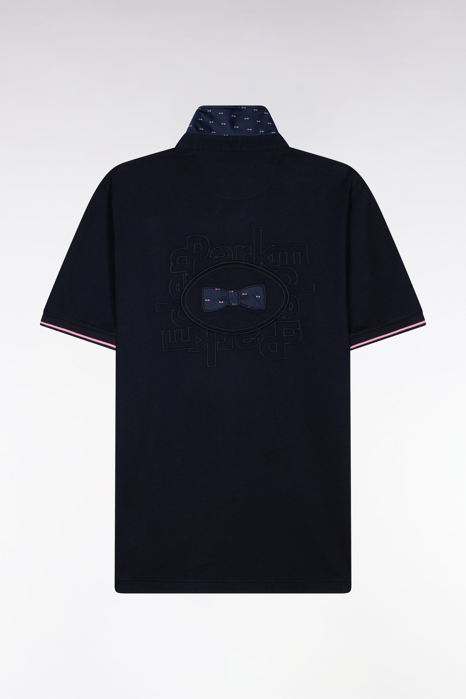 Maillot à manches courtes en coton marine broderie dos coupe regular