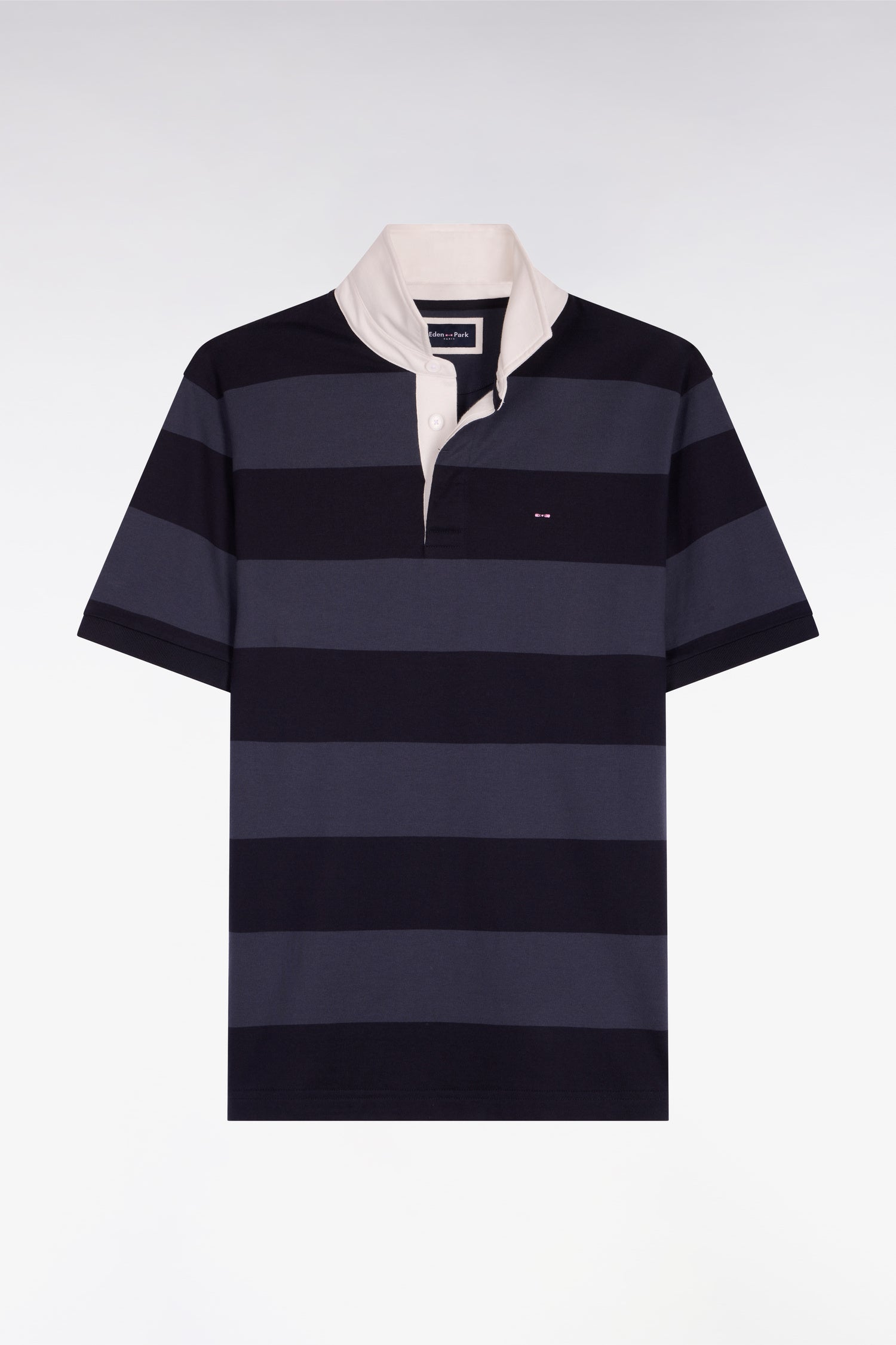 Maillot à manches courtes en coton rayé marine et gris coupe regular