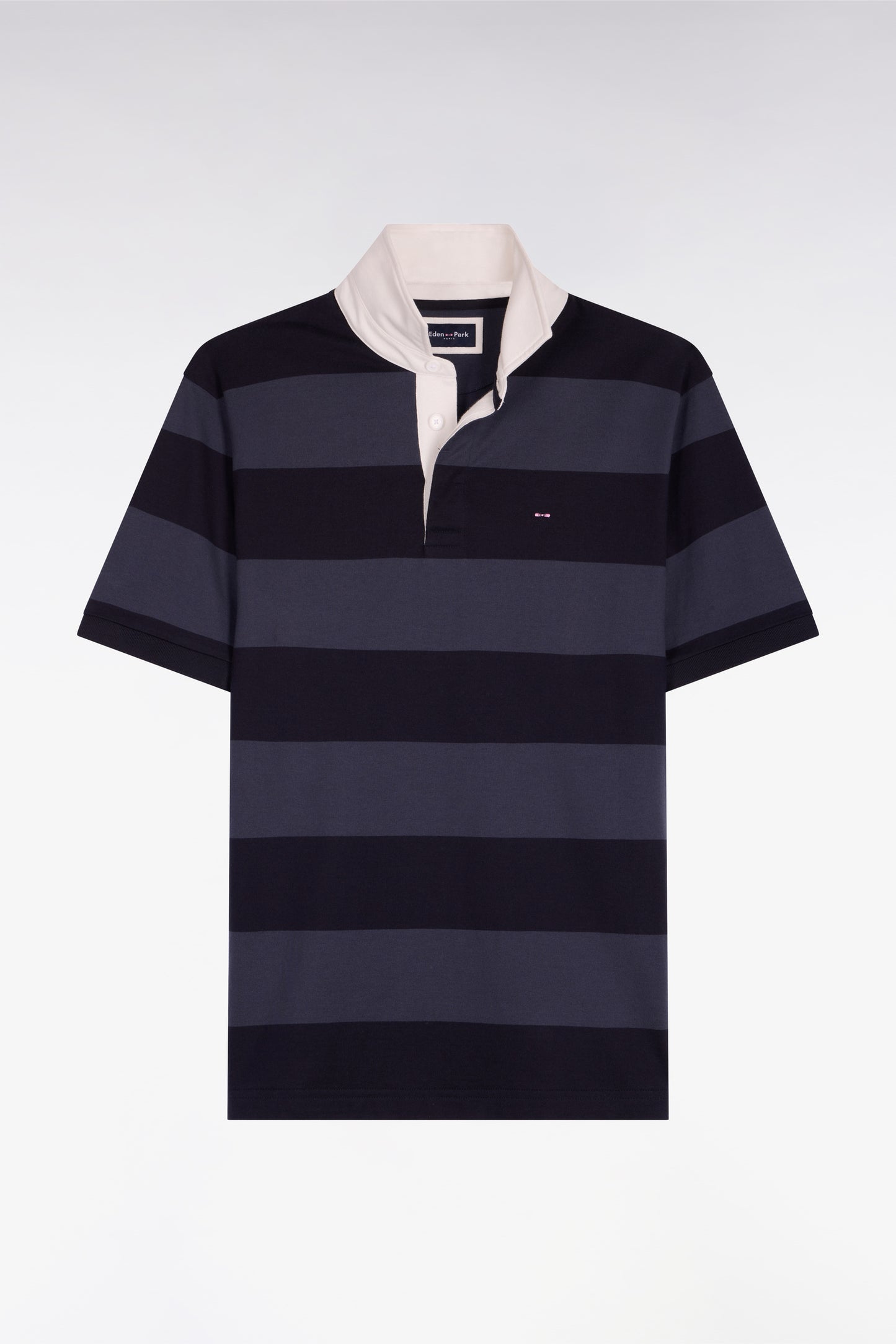 Maillot à manches courtes en coton rayé marine et gris coupe regular