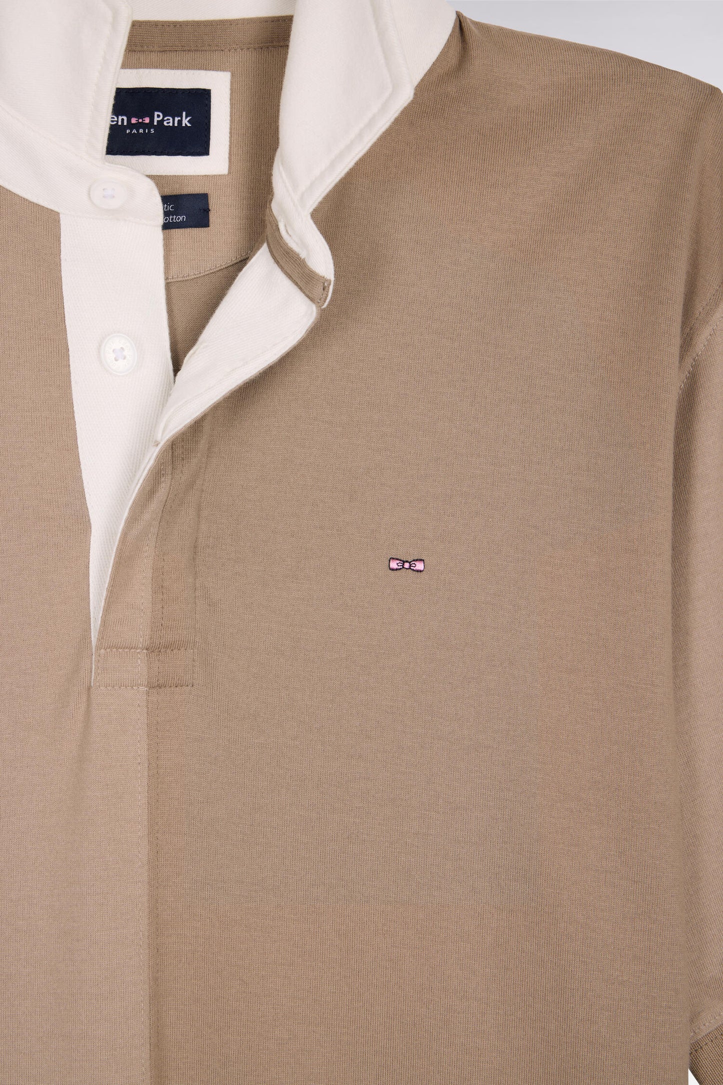 Short-sleeved jersey with vertical cutouts in beige cotton, regular fit