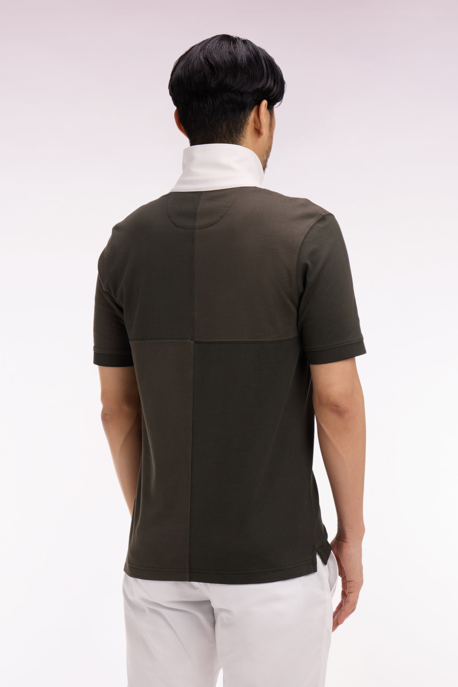 Maillot à manches courtes en coton à cadrans kaki coupe regular