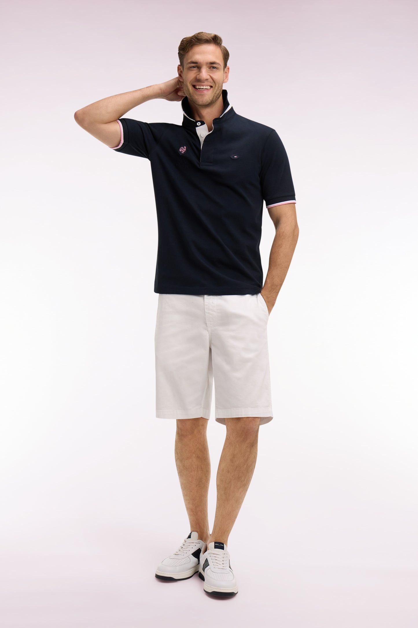 Maillot à manches courtes XV de France en coton marine brodé coupe Regular