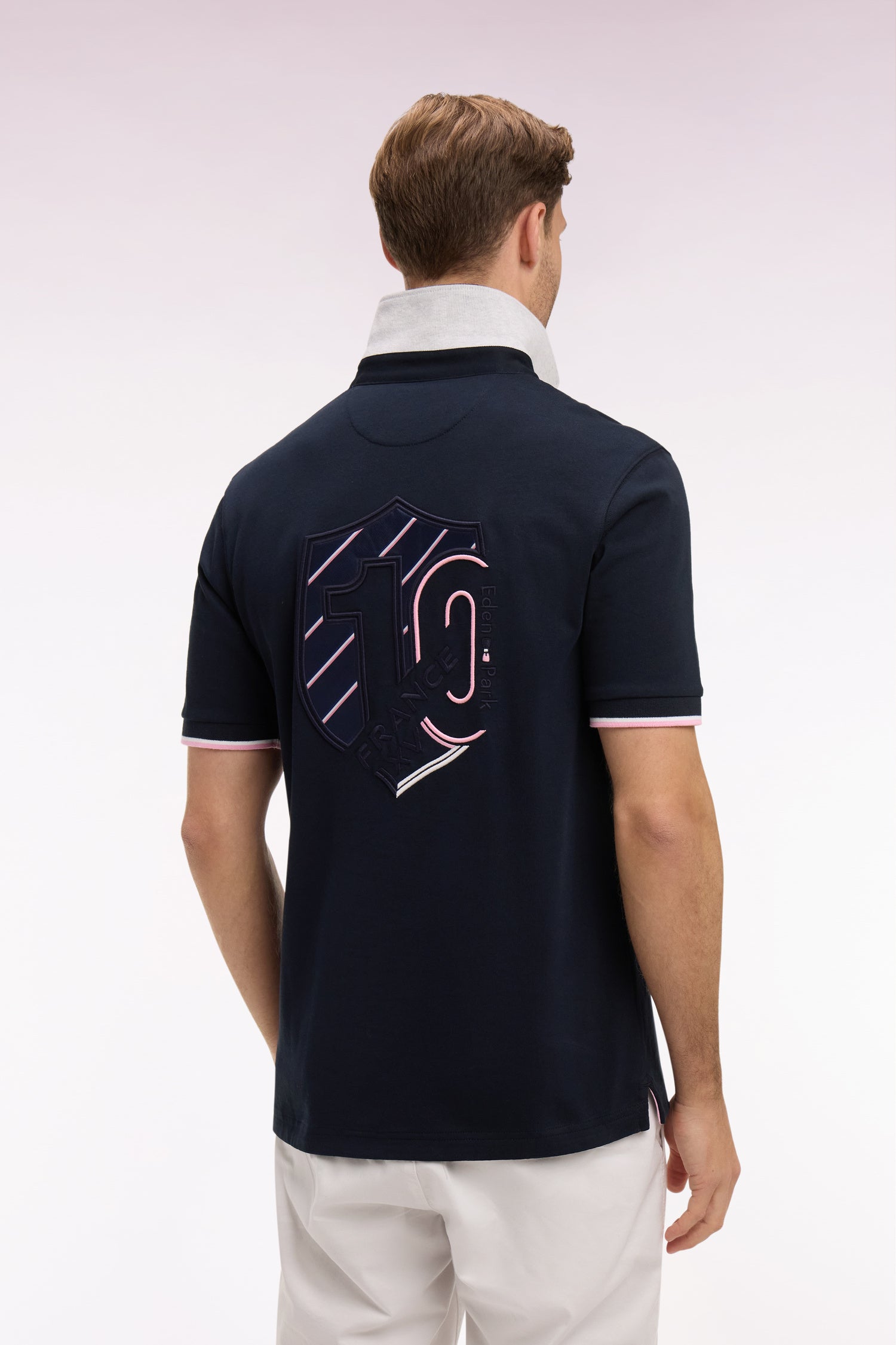 Maillot à manches courtes XV de France en coton marine brodé coupe Regular