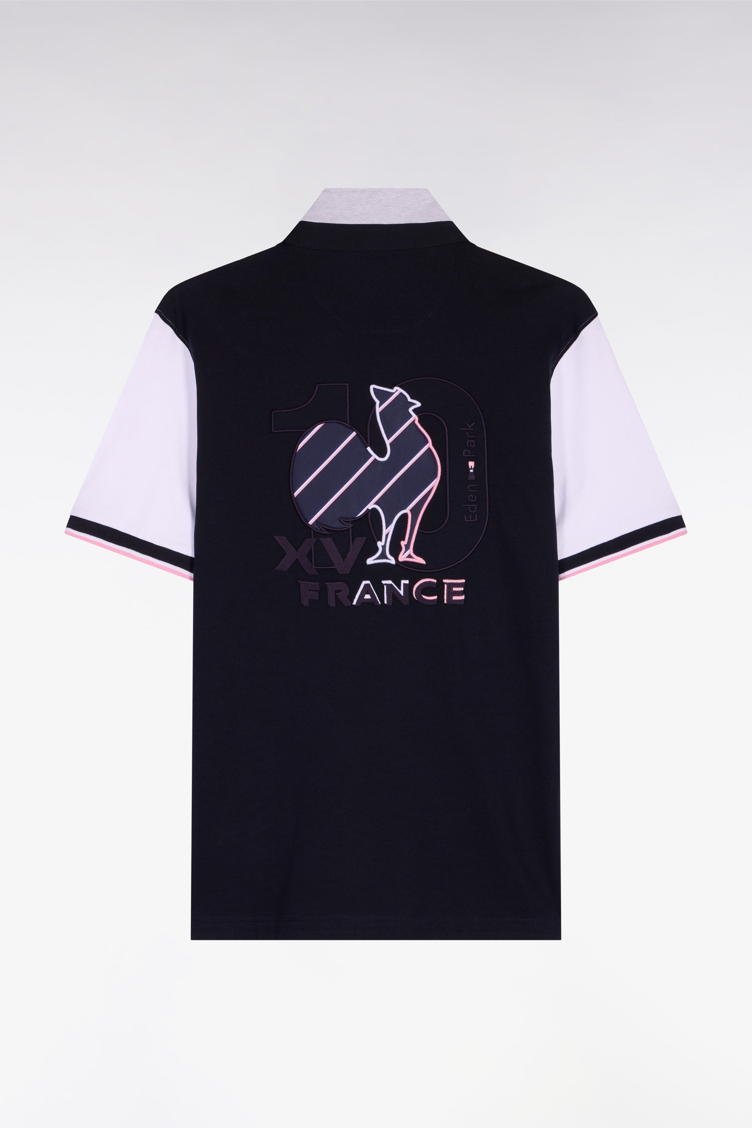 Maillot à manches courtes XV de France en coton gris et marine brodé coupe regular