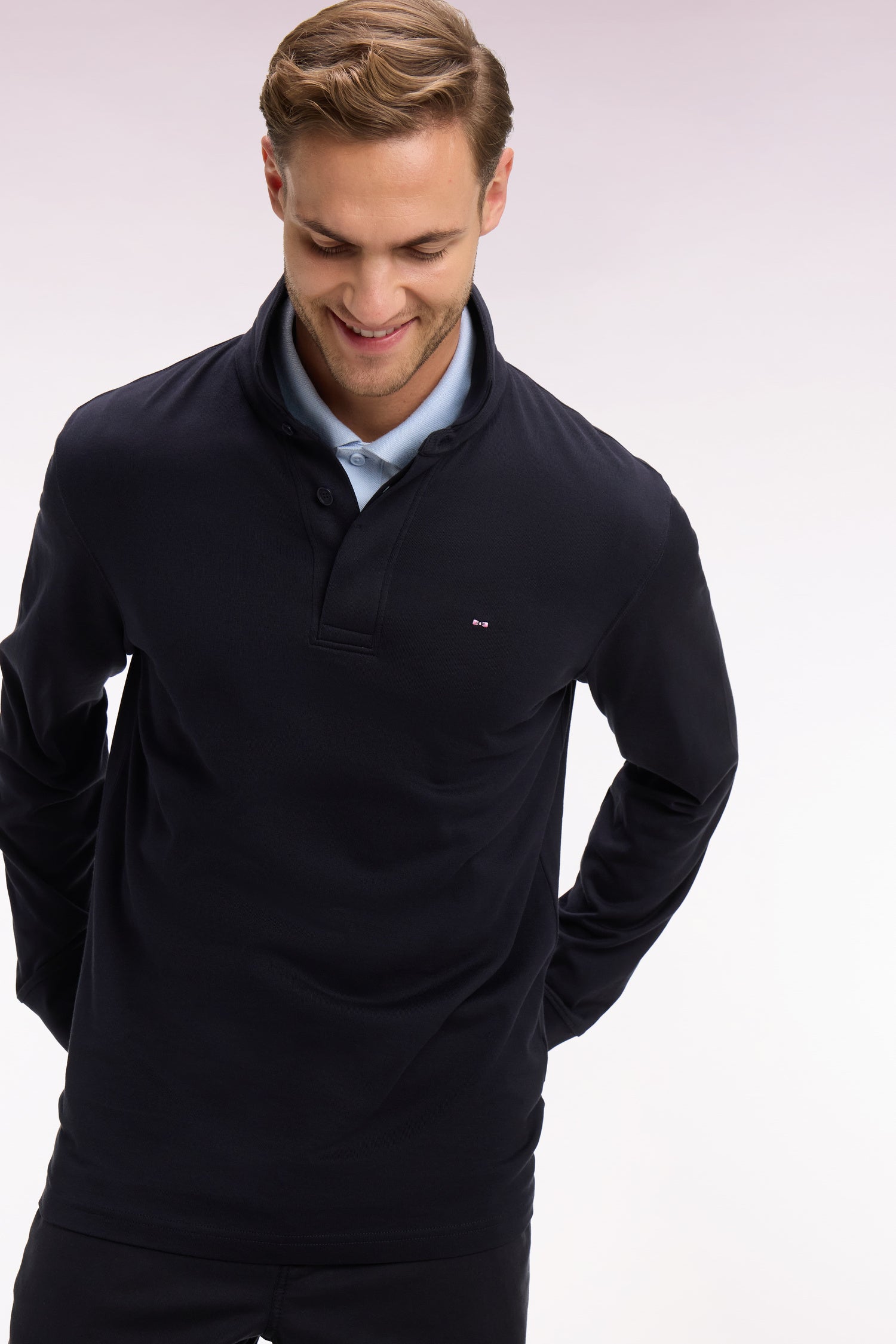 Maillot à manches longues en coton Pima marine