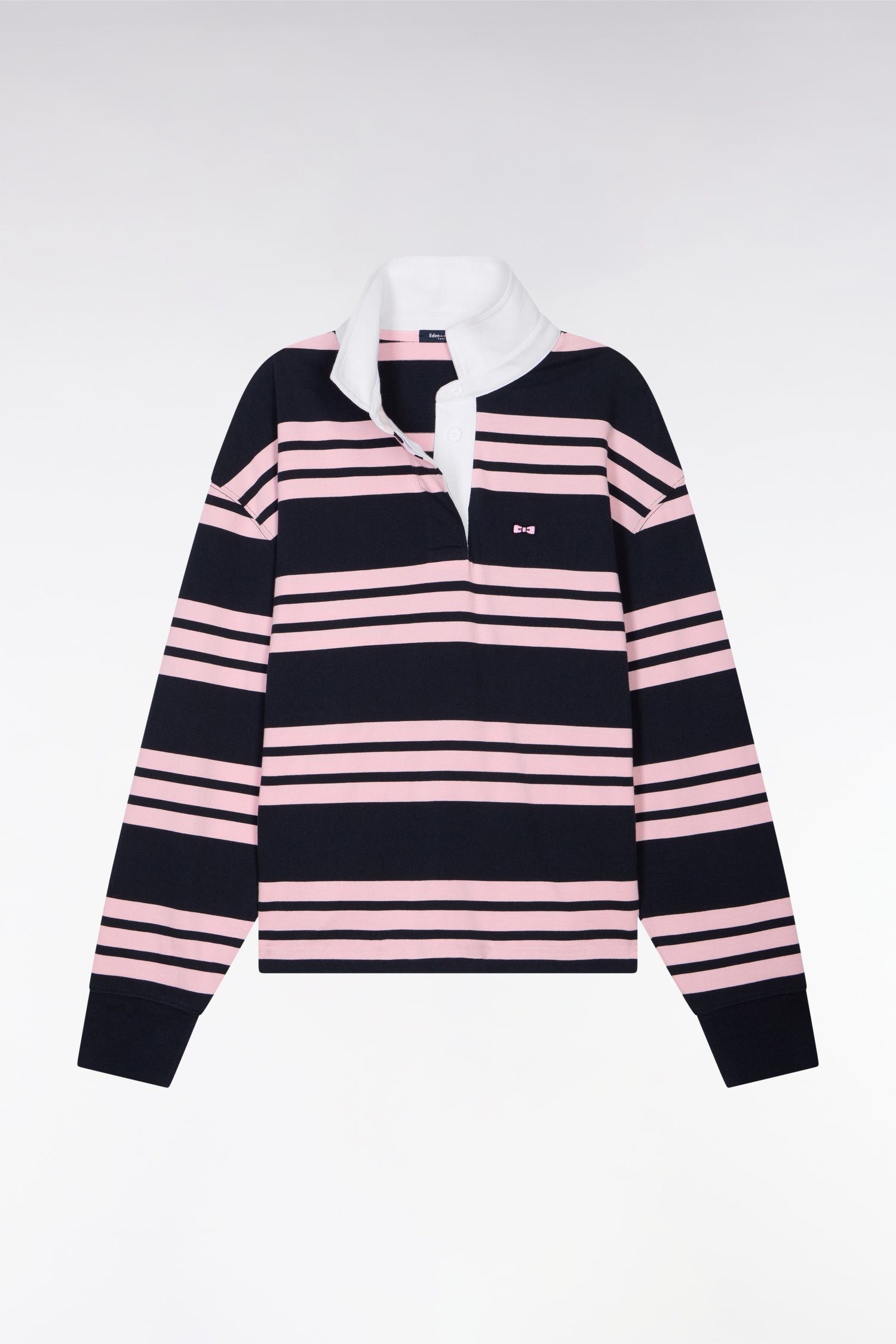 Maillot à manches longues rayé marine et rose coupe oversized