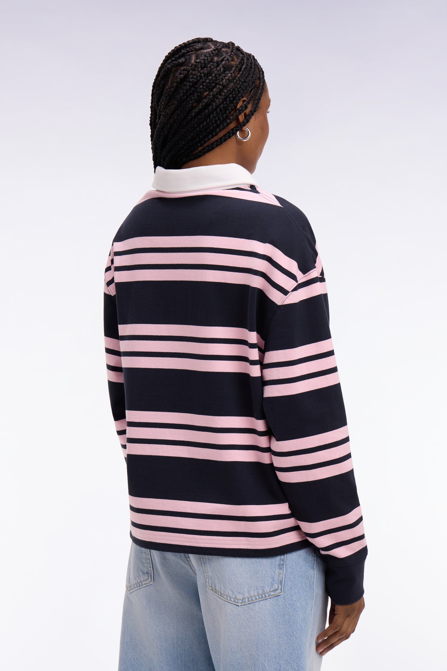 Maillot à manches longues rayé marine et rose coupe oversized