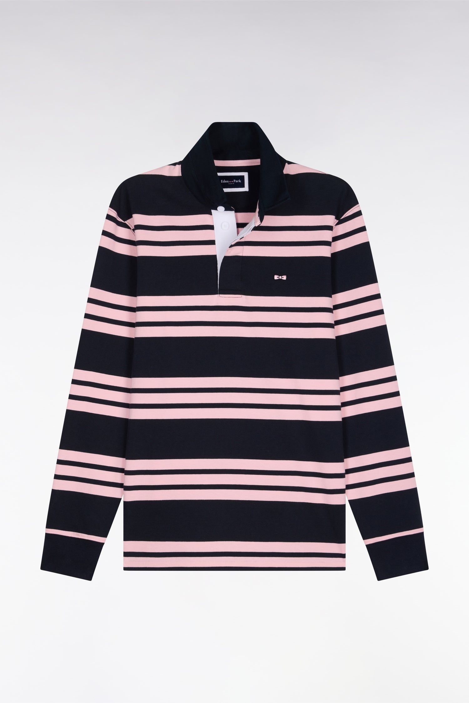 Maillot à manches longues en coton rayé marine et rose