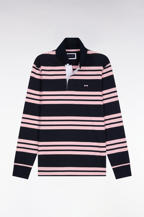 Maillot à manches longues en coton rayé marine et rose - Image 2